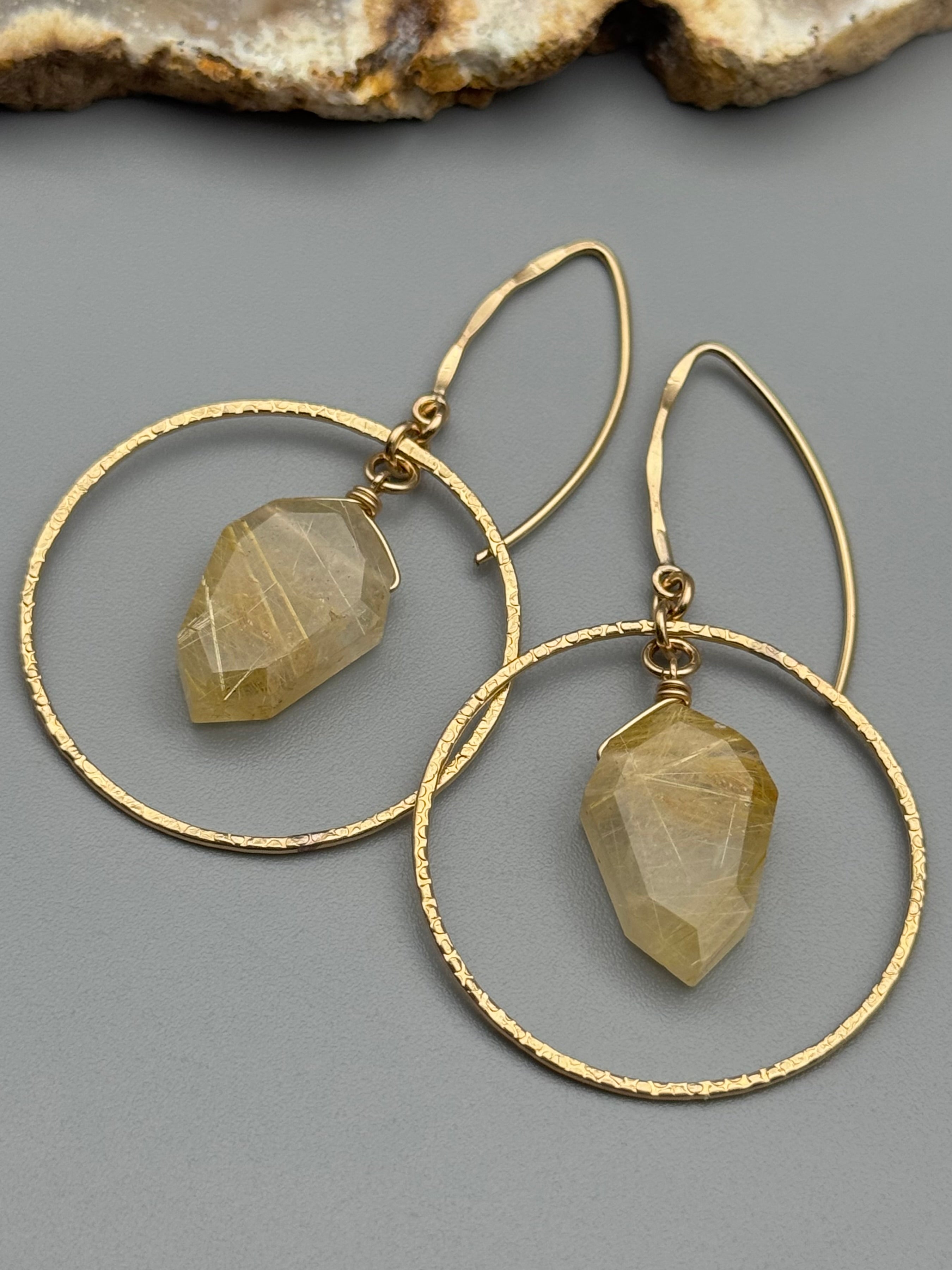 •LUNA• rutilated quartz petal + gold earrings