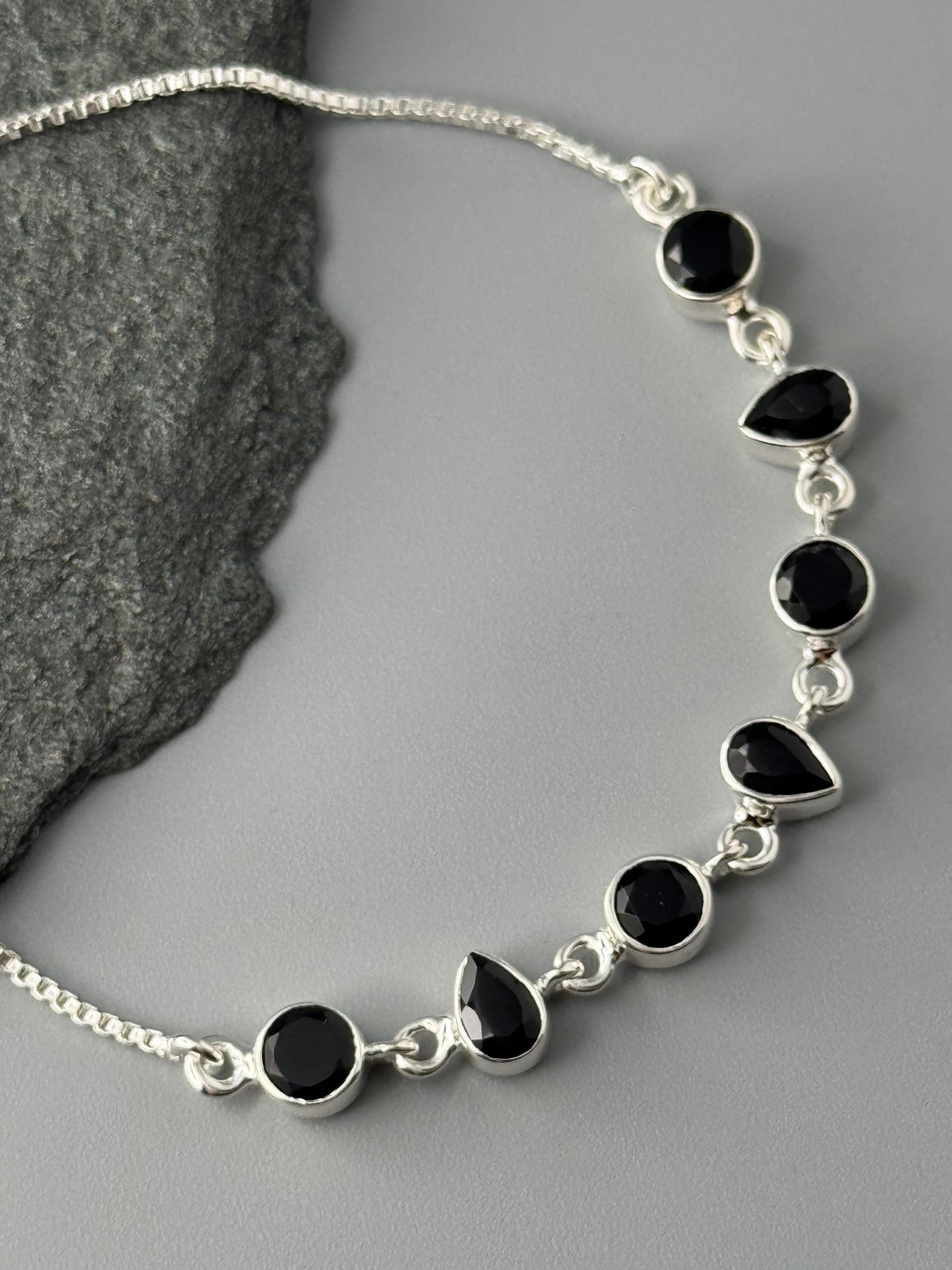 •BLACK ONYX - GEO MIX• silver bolo bracelet (adj up to 9")