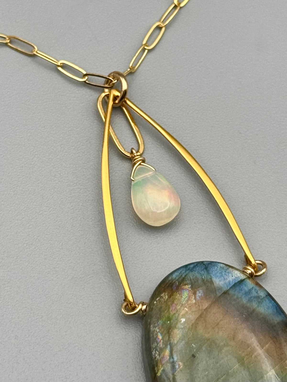 •AEON• labradorite + opal gold necklace (17"-19" long)