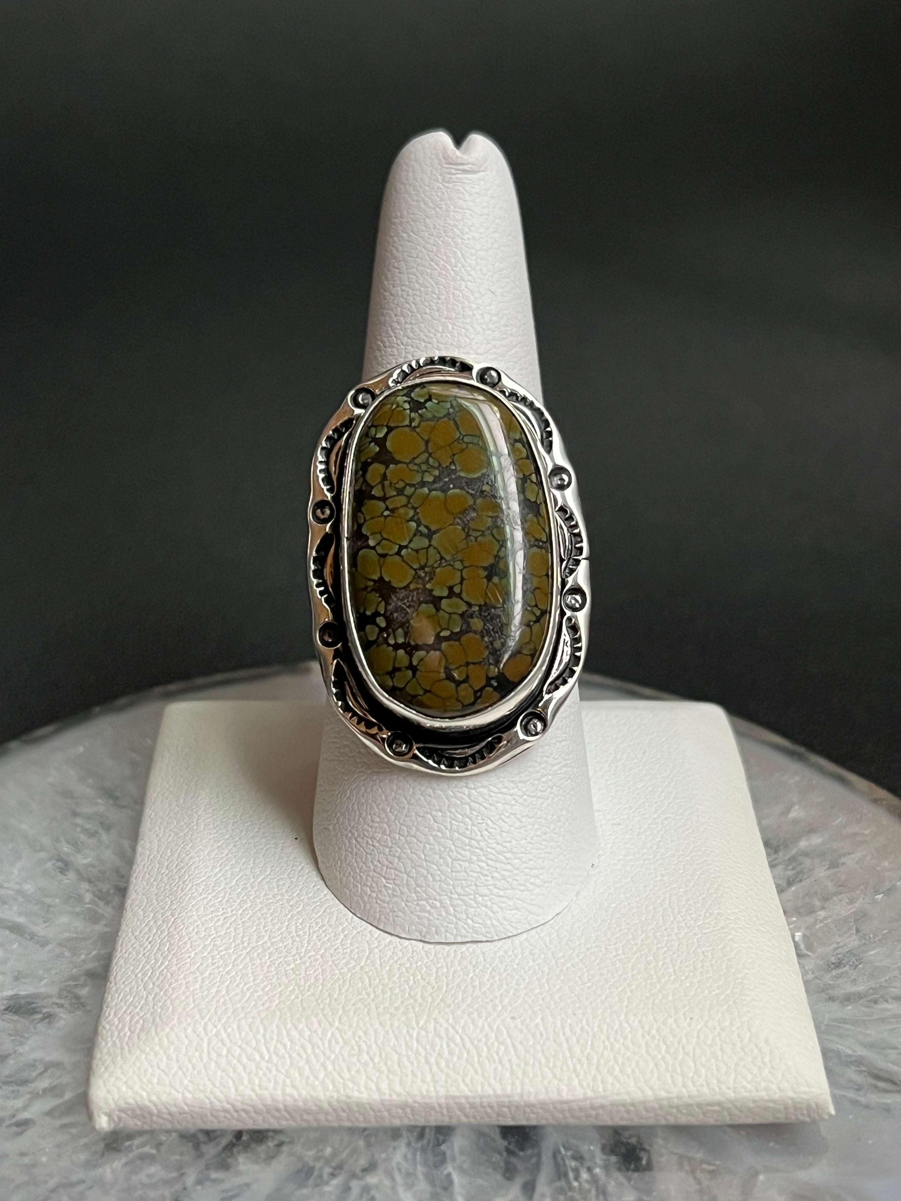 •CHINESE TURQUOISE• Navajo silver ring - size 10