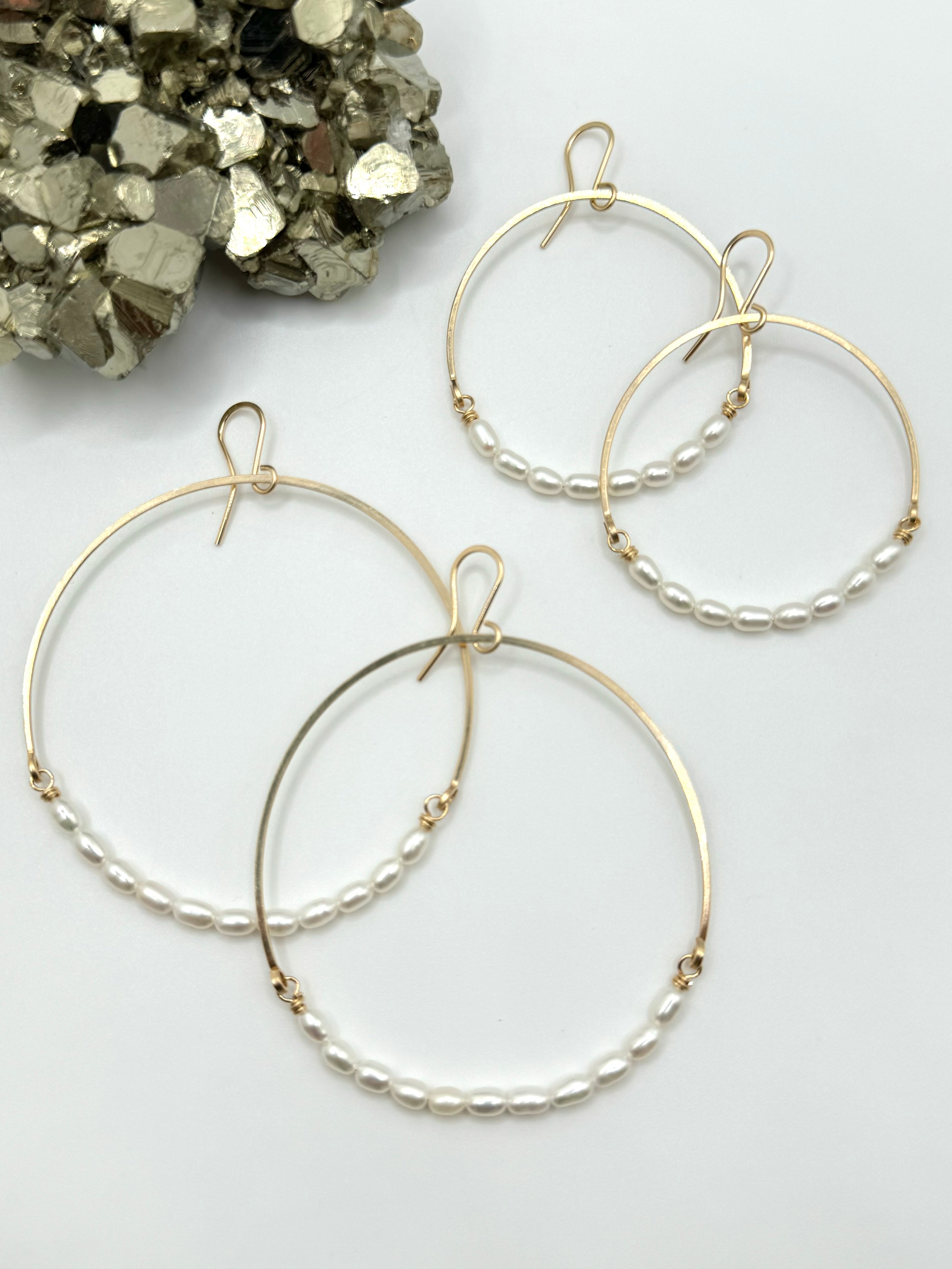 •HOOP DANGLE• pearl + gold earrings