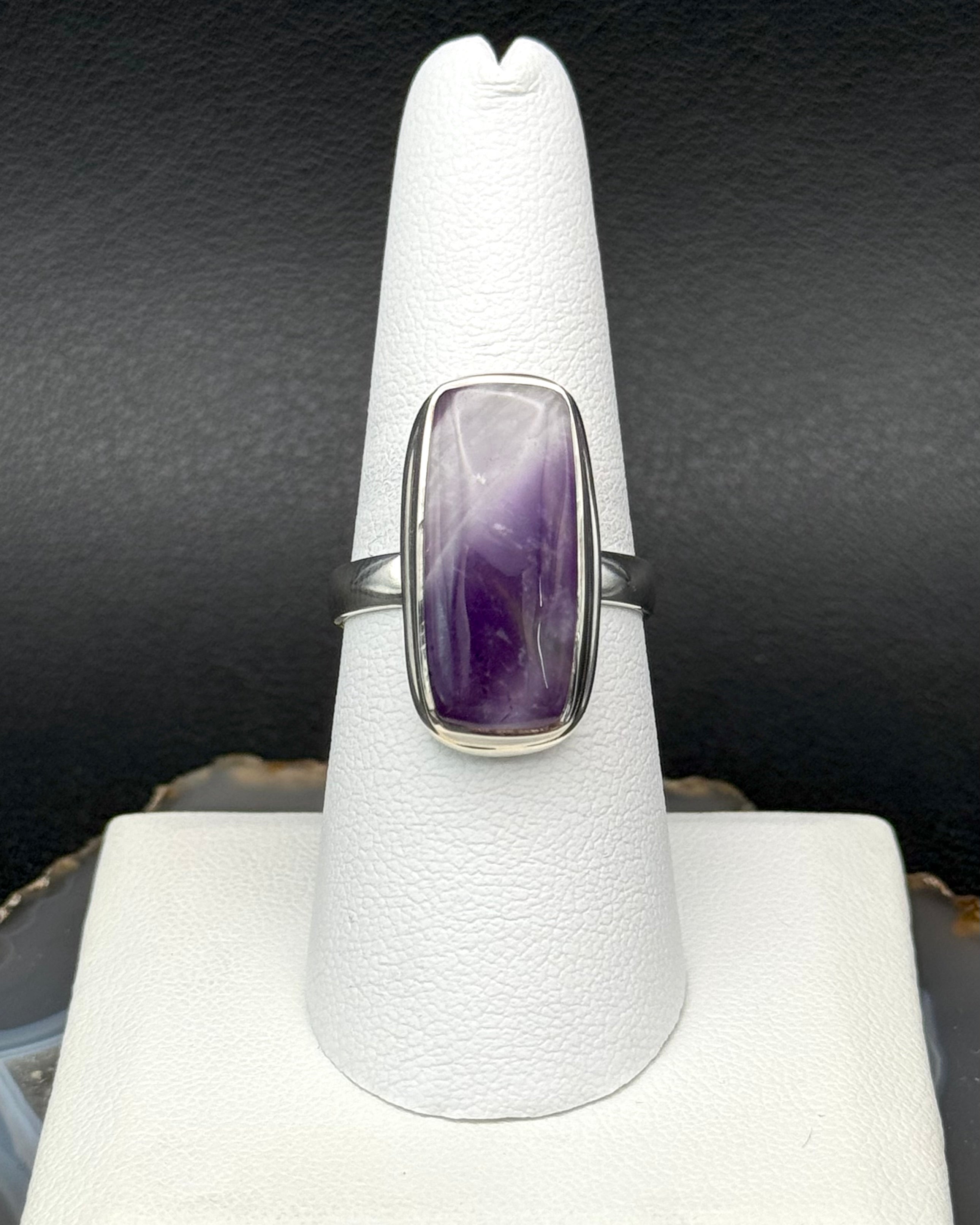 •CHEVRON AMETHYST - LARGE SOFT RECTANGLE• silver ring (size 8)