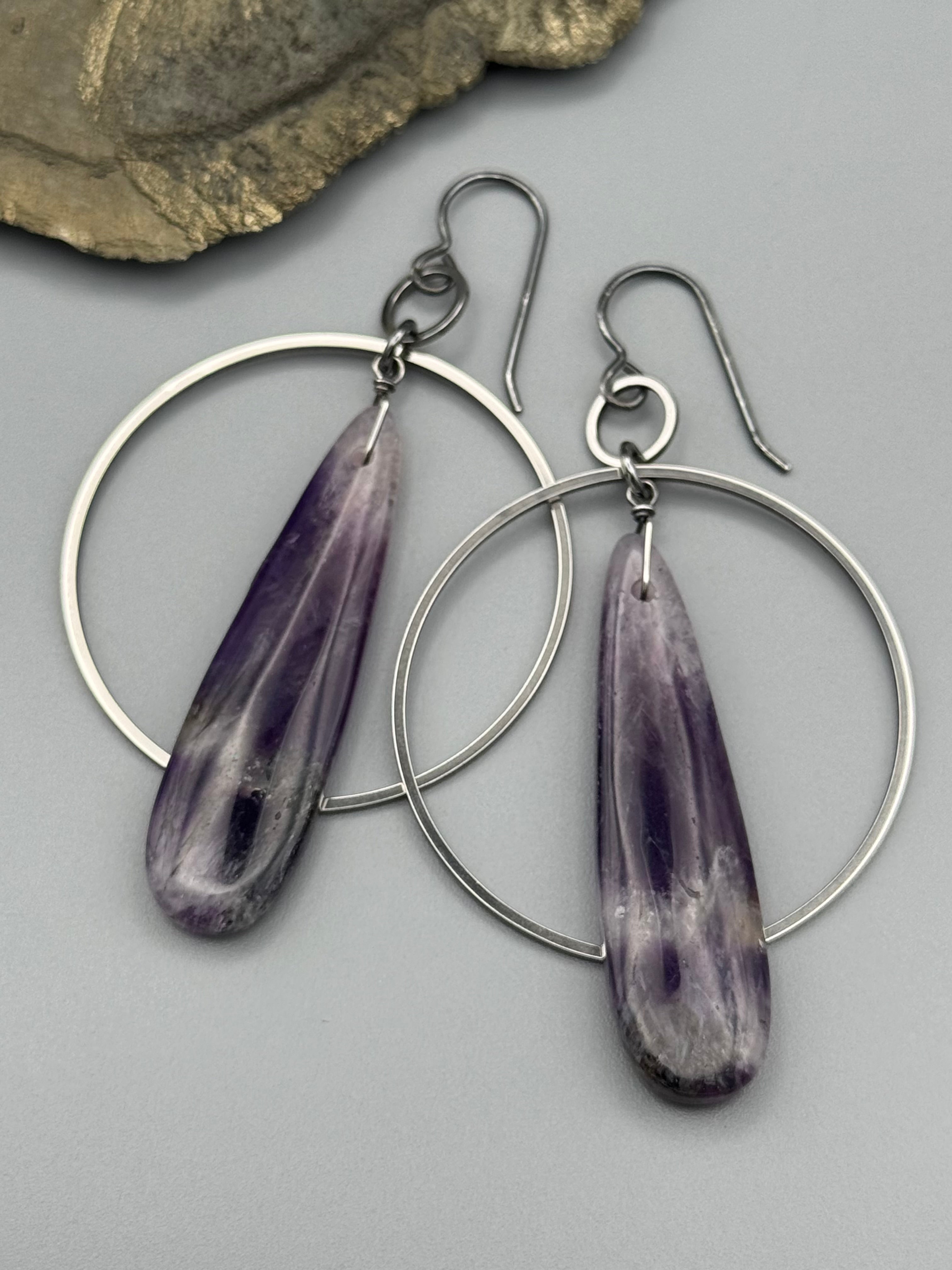•EQUA-ORBIT• chevron amethyst tear + silver earrings