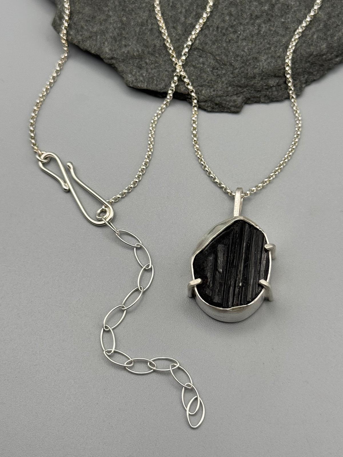 •CAIRN• black tourmaline + silver necklace (18" - 21" long)