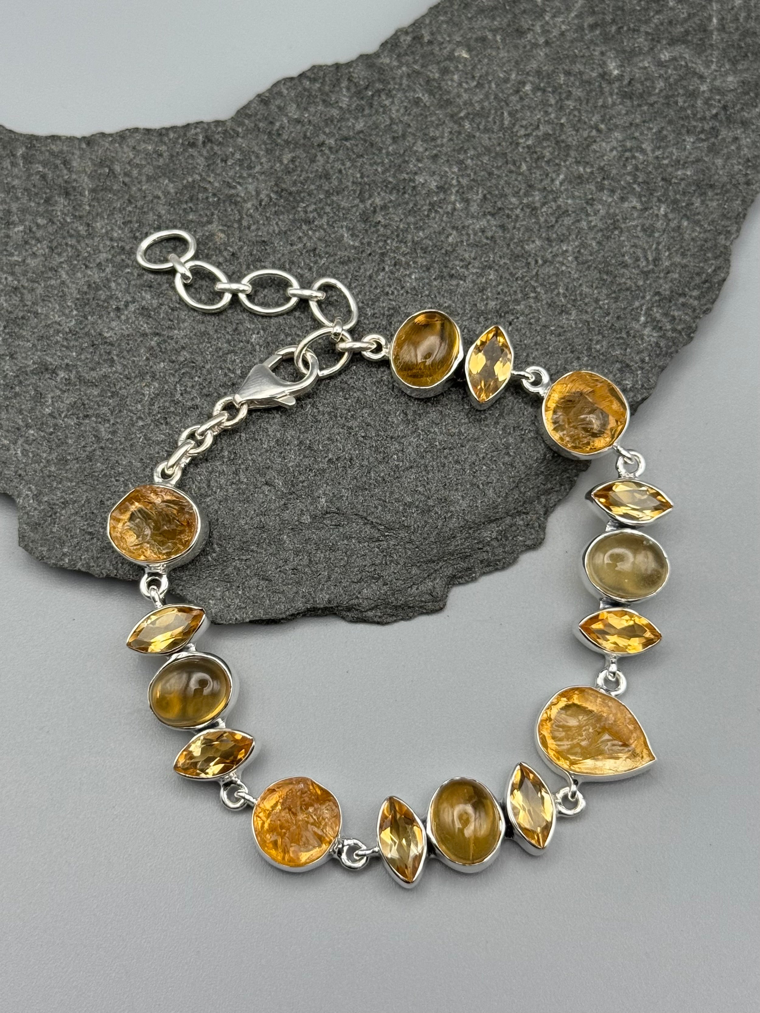 •CITRINE - GEO MIX• linked silver bracelet (7.5 "- 9")