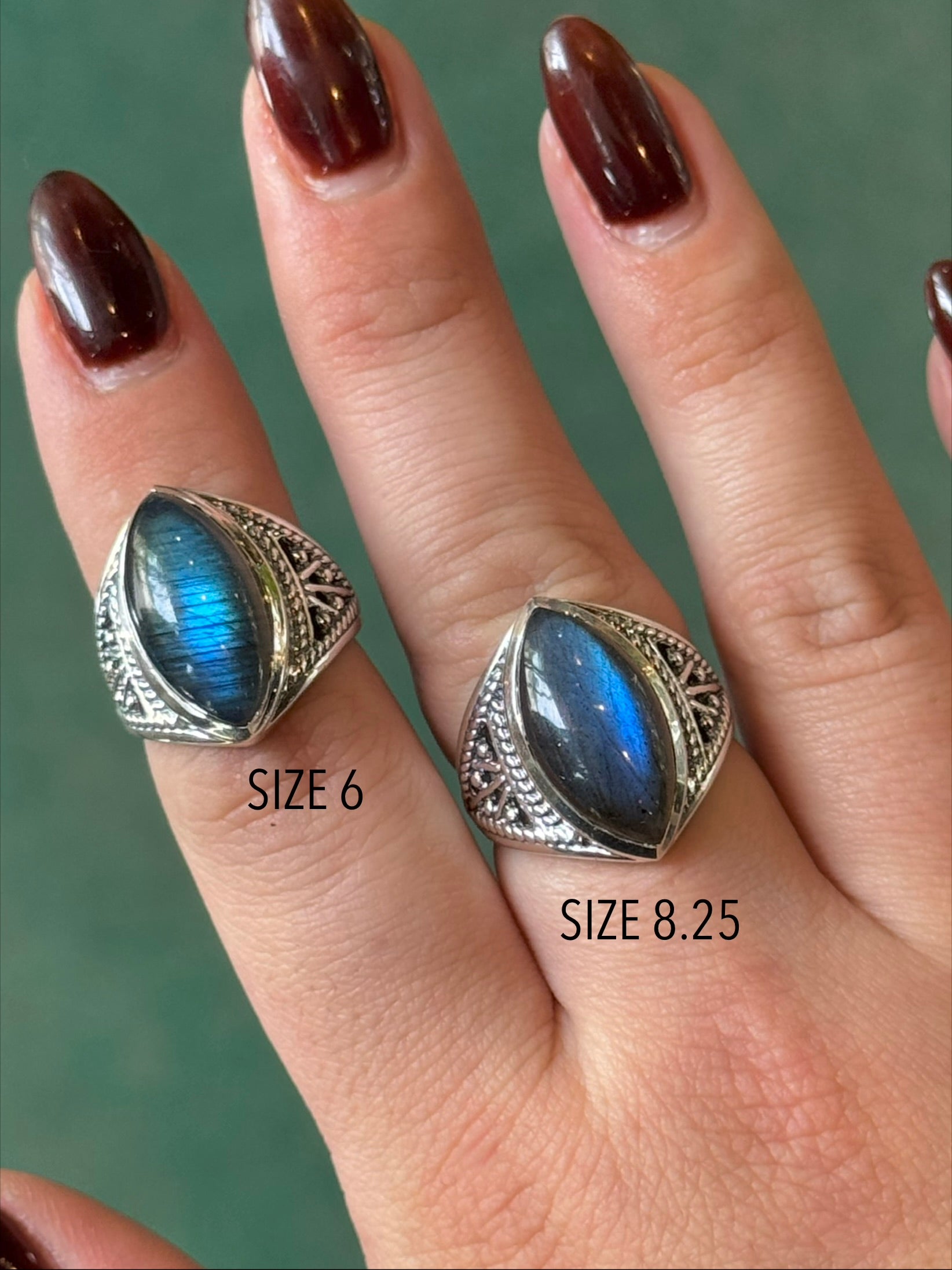 •LABRADORITE - MARQUISE• tapered band silver ring (various sizes)