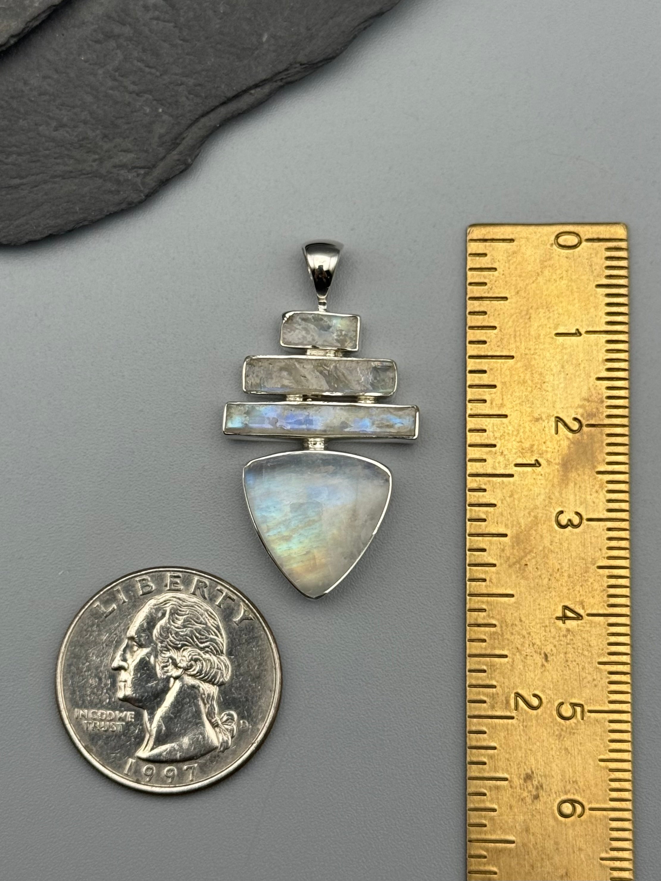 •RAINBOW MOONSTONE - PAGODA• sterling silver pendant