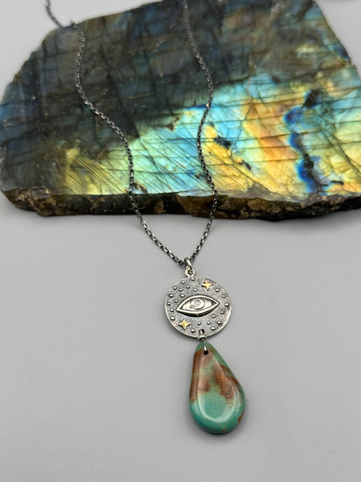 •INVOKE• turquoise + silver necklace (16"-18" long)