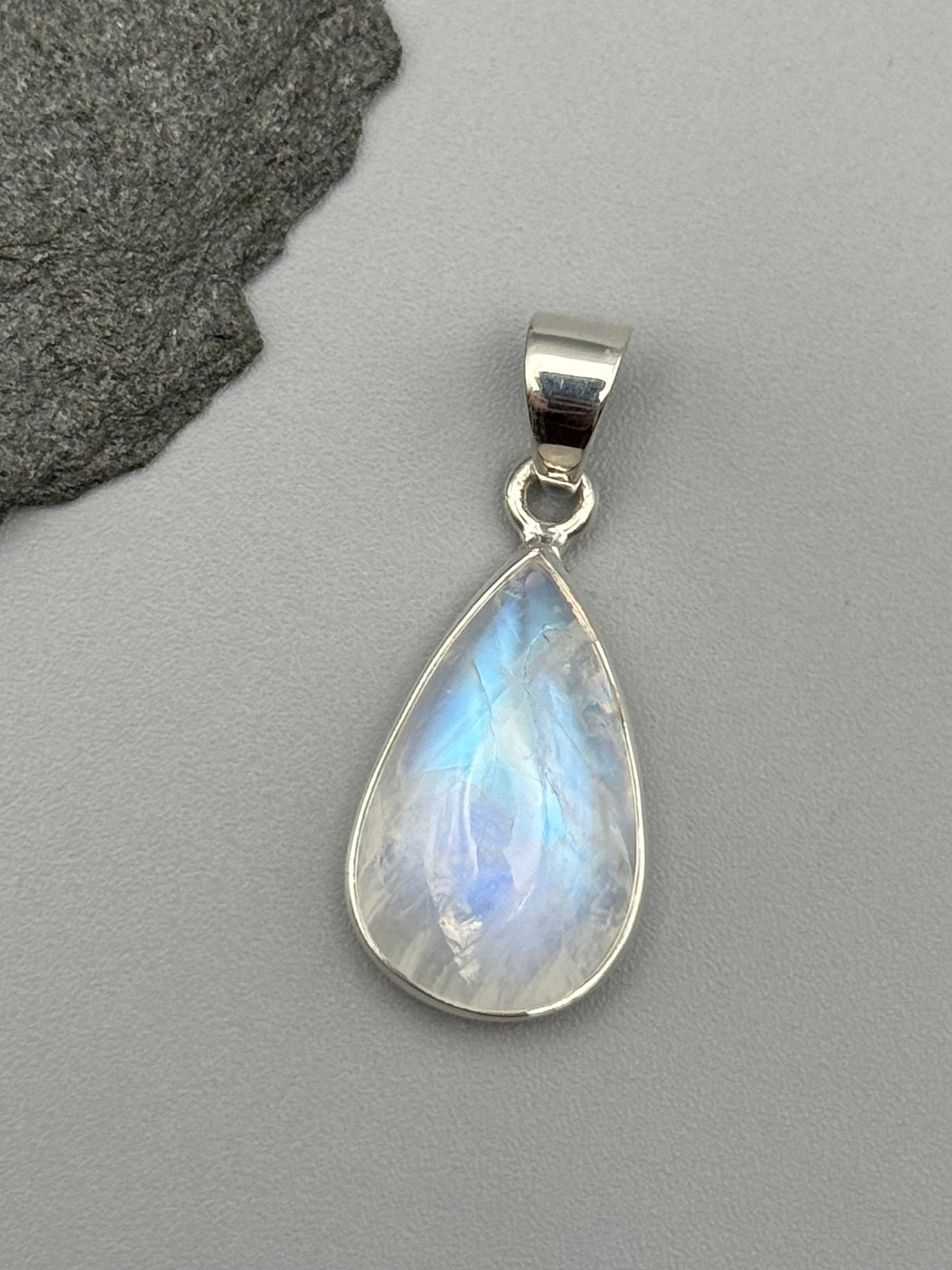 •RAINBOW MOONSTONE - TEAR 1• sterling silver pendant