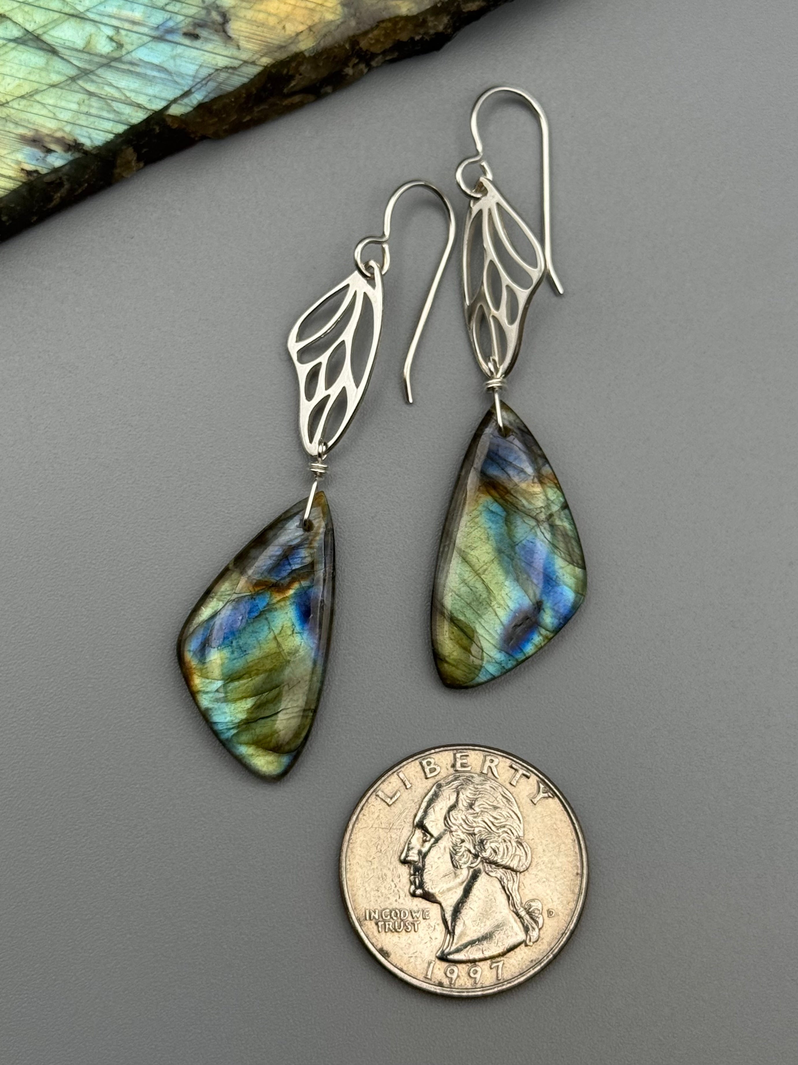 •METAMORPH• labradorite wing + silver earrings