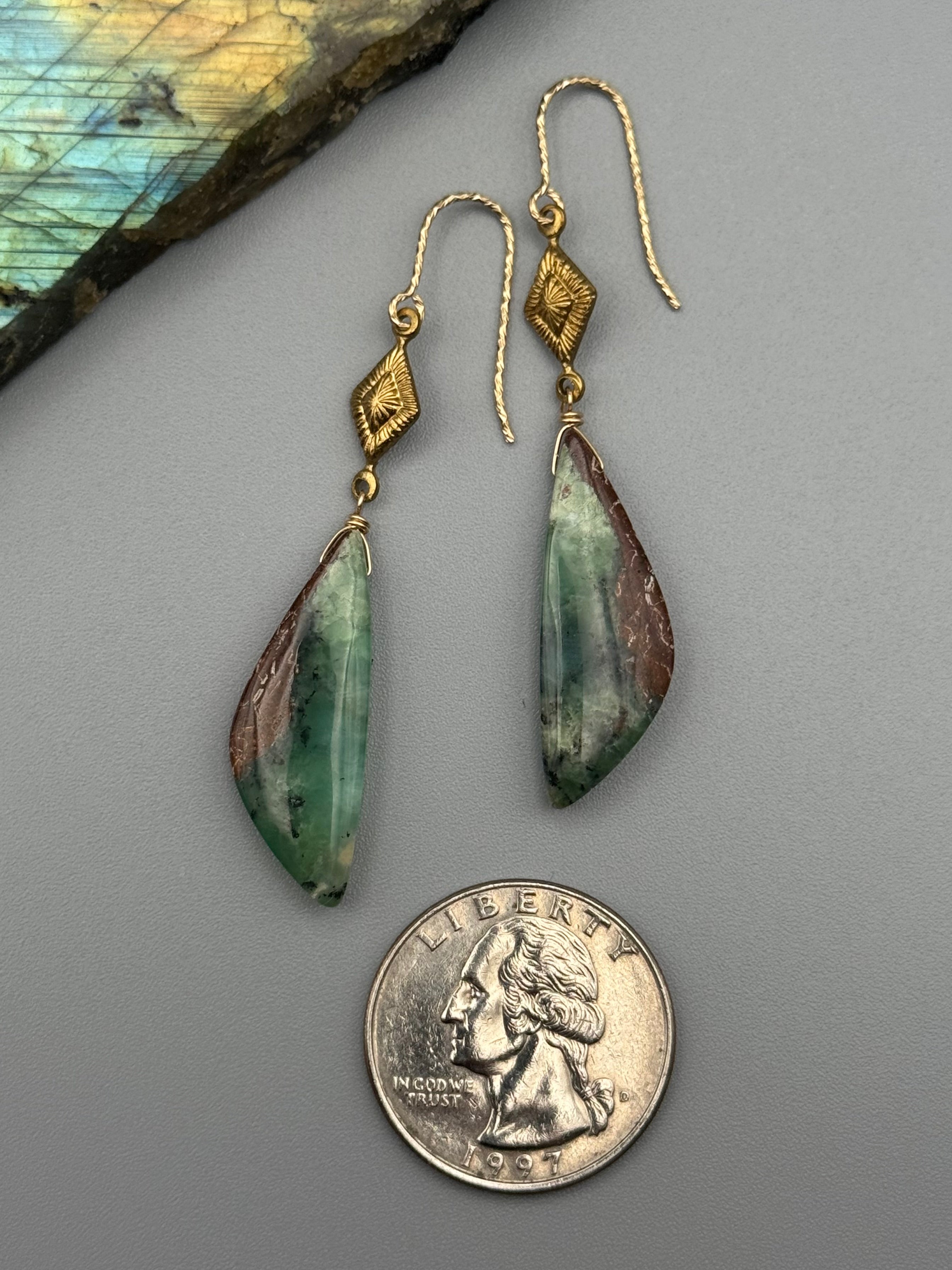 •AGATHA• chrysoprase wing + gold earrings