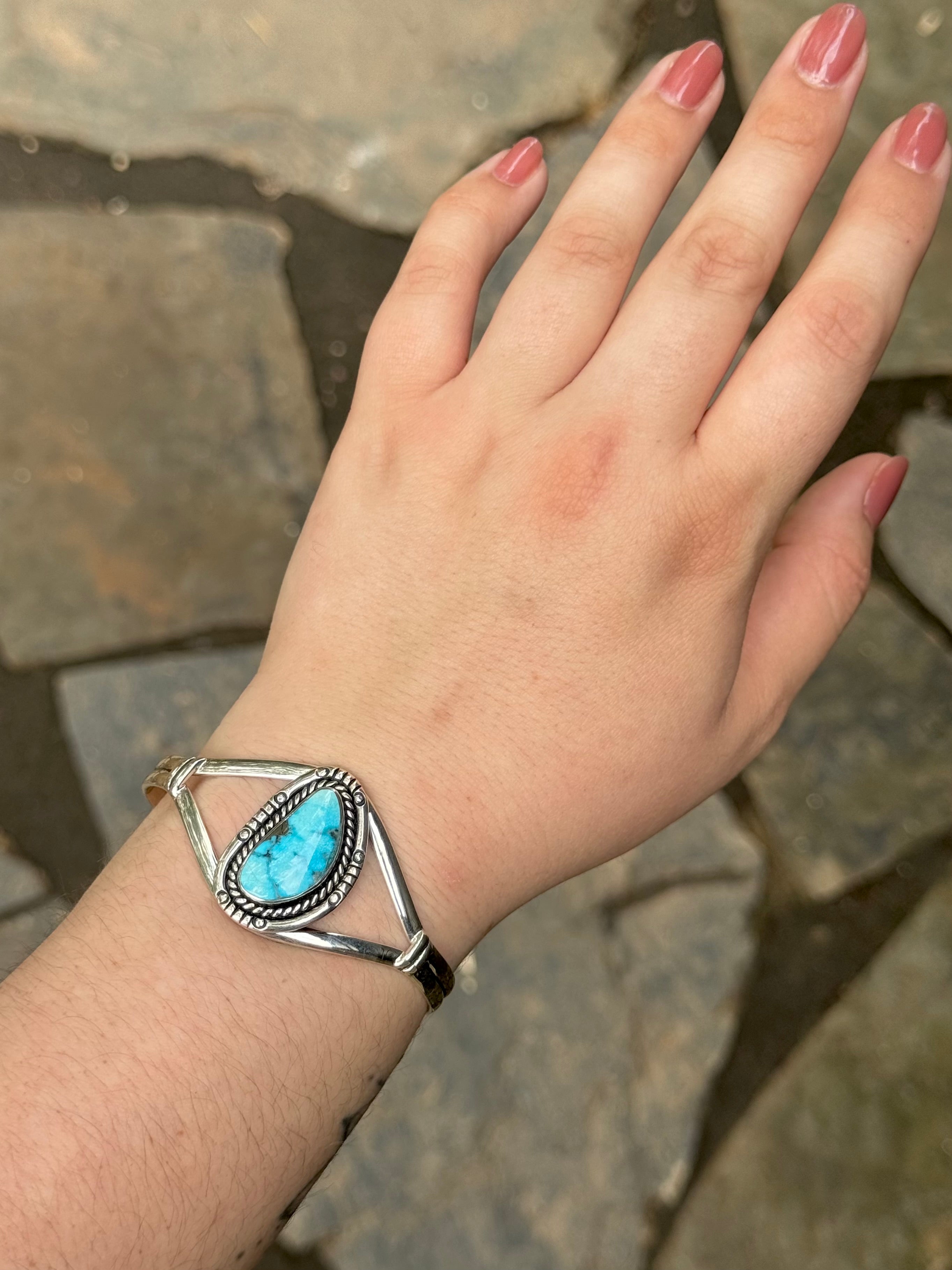 •BLUE RIDGE NEVADA TURQUOISE• Navajo silver cuff bracelet (6.75" +/-)