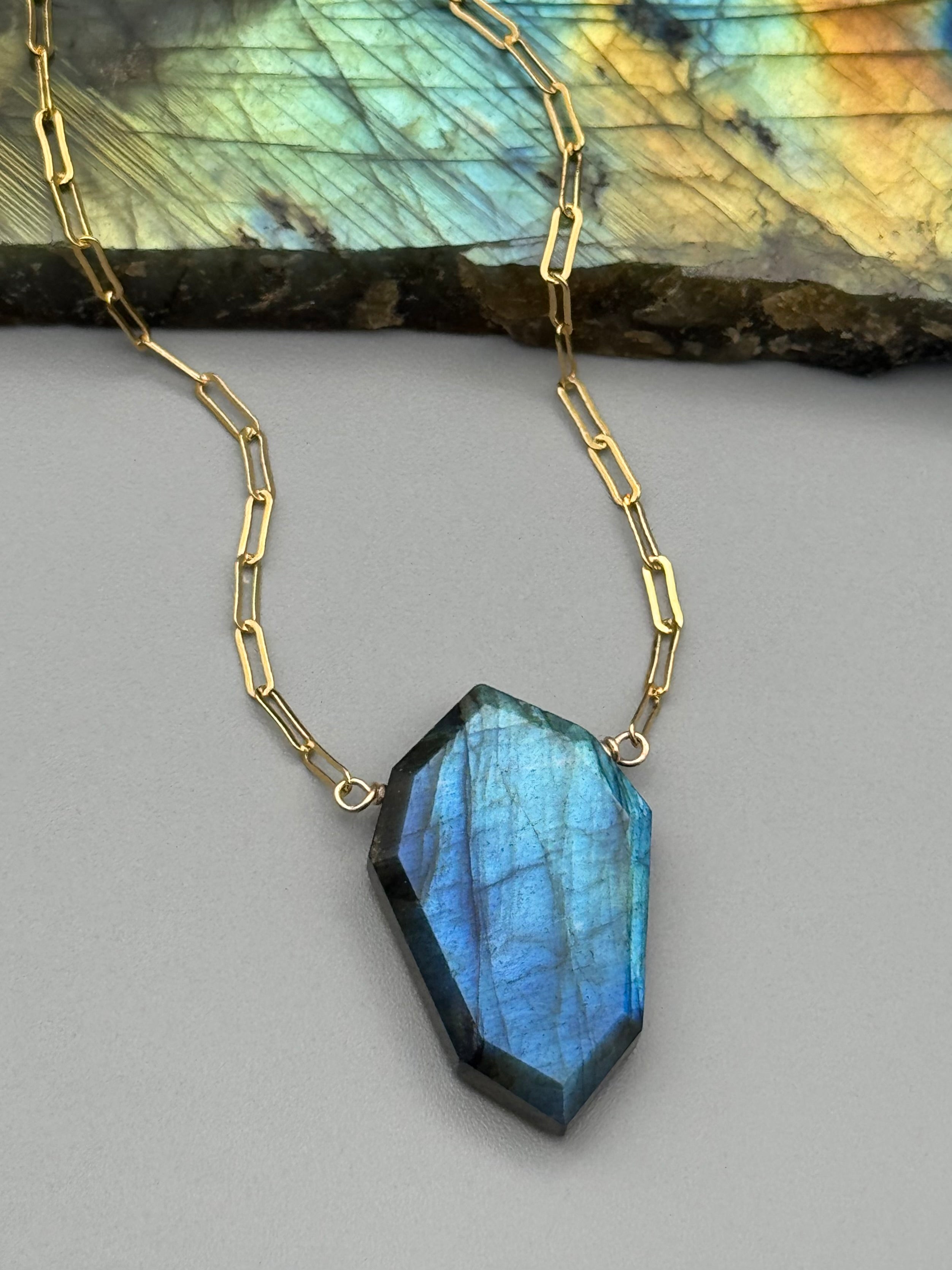 •AEON• labradorite petal + gold necklace (18"-20" long)