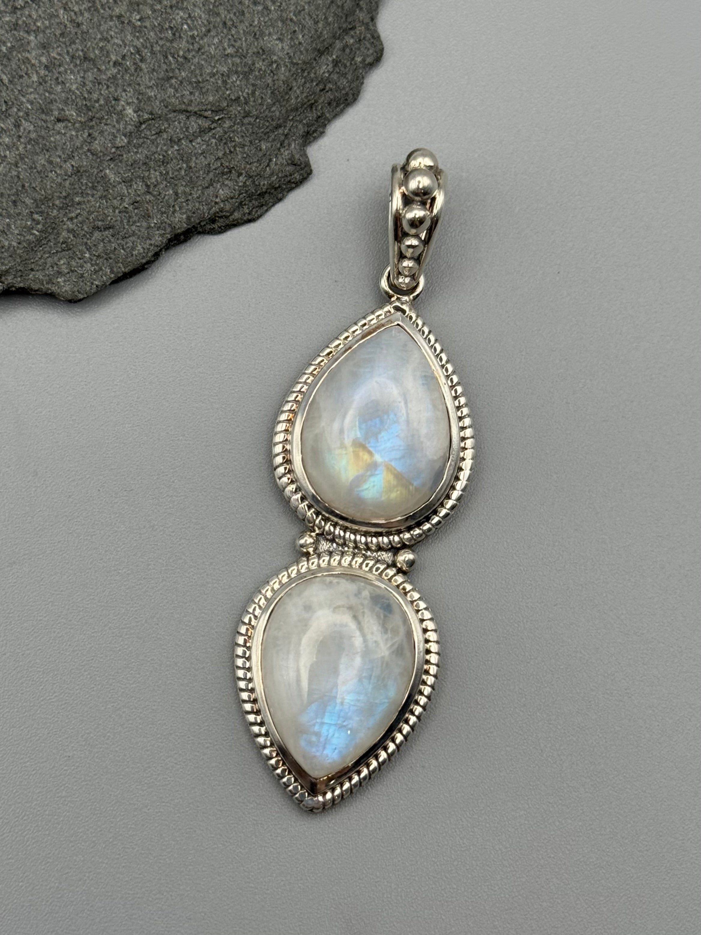 •RAINBOW MOONSTONE - DUALITY• sterling silver pendant