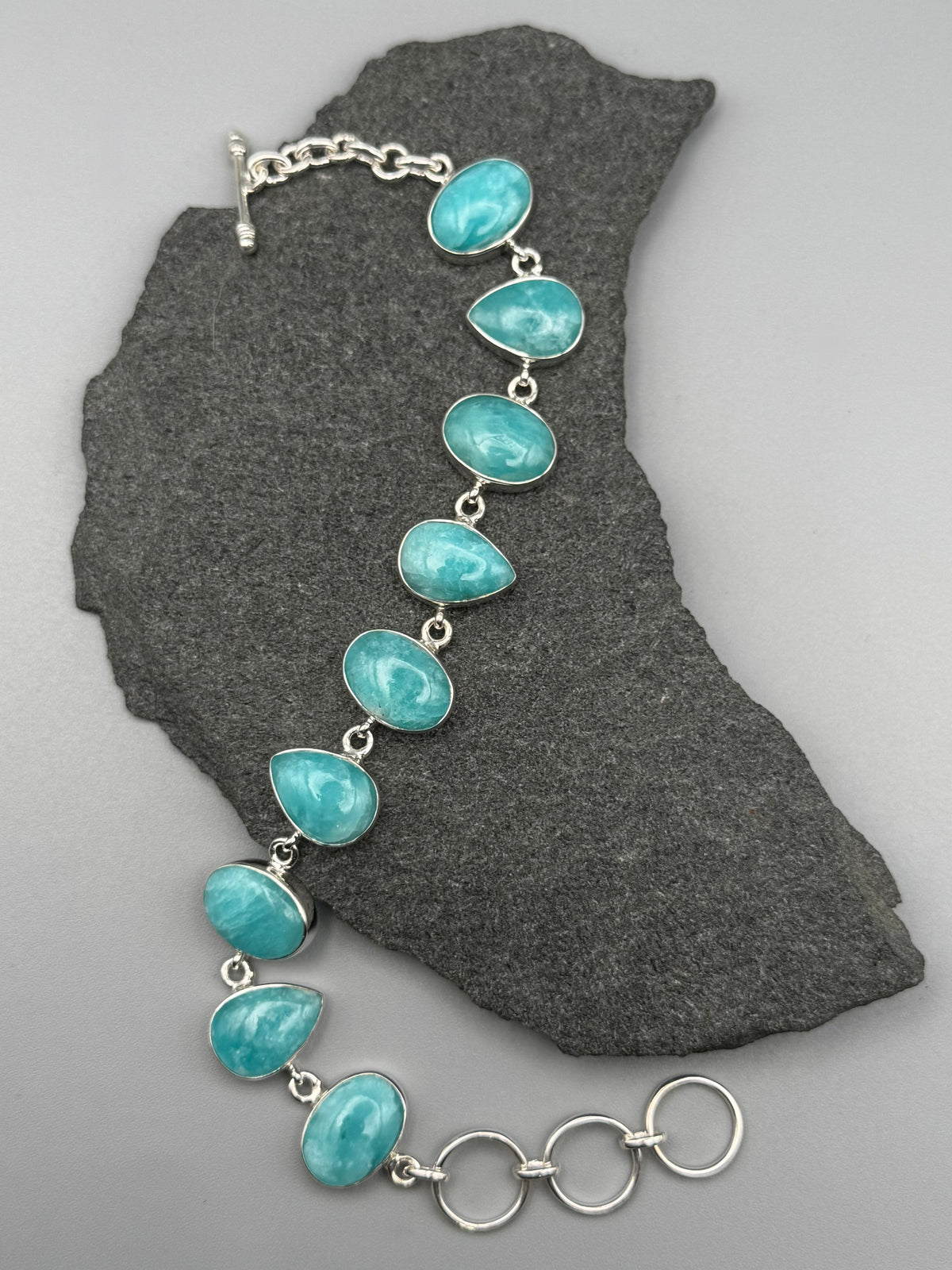 •AMAZONITE - GEO MIX• linked silver bracelet (7.25" - 8.5")