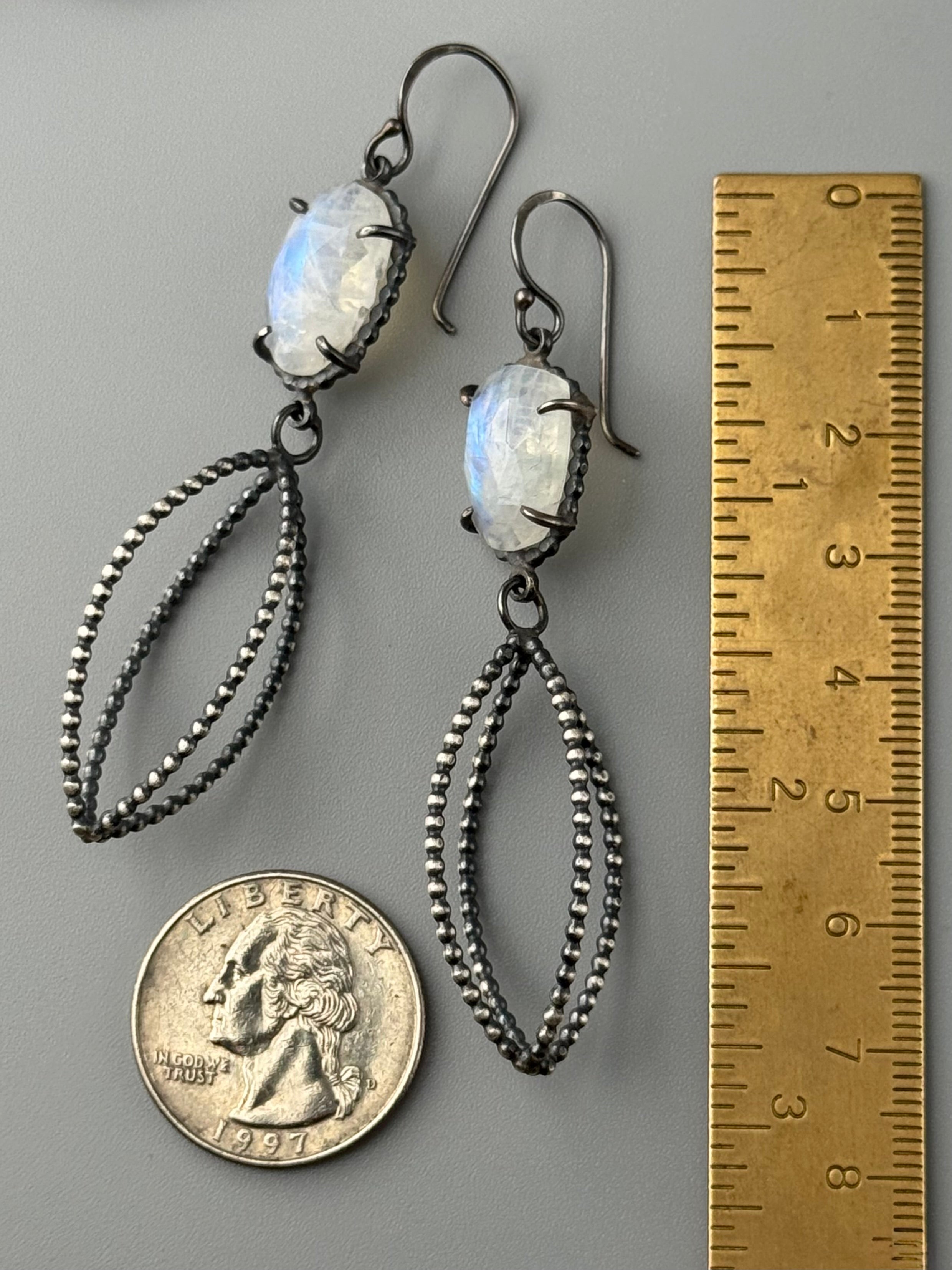 •VESSEL• rainbow moonstone+ silver dangle earrings