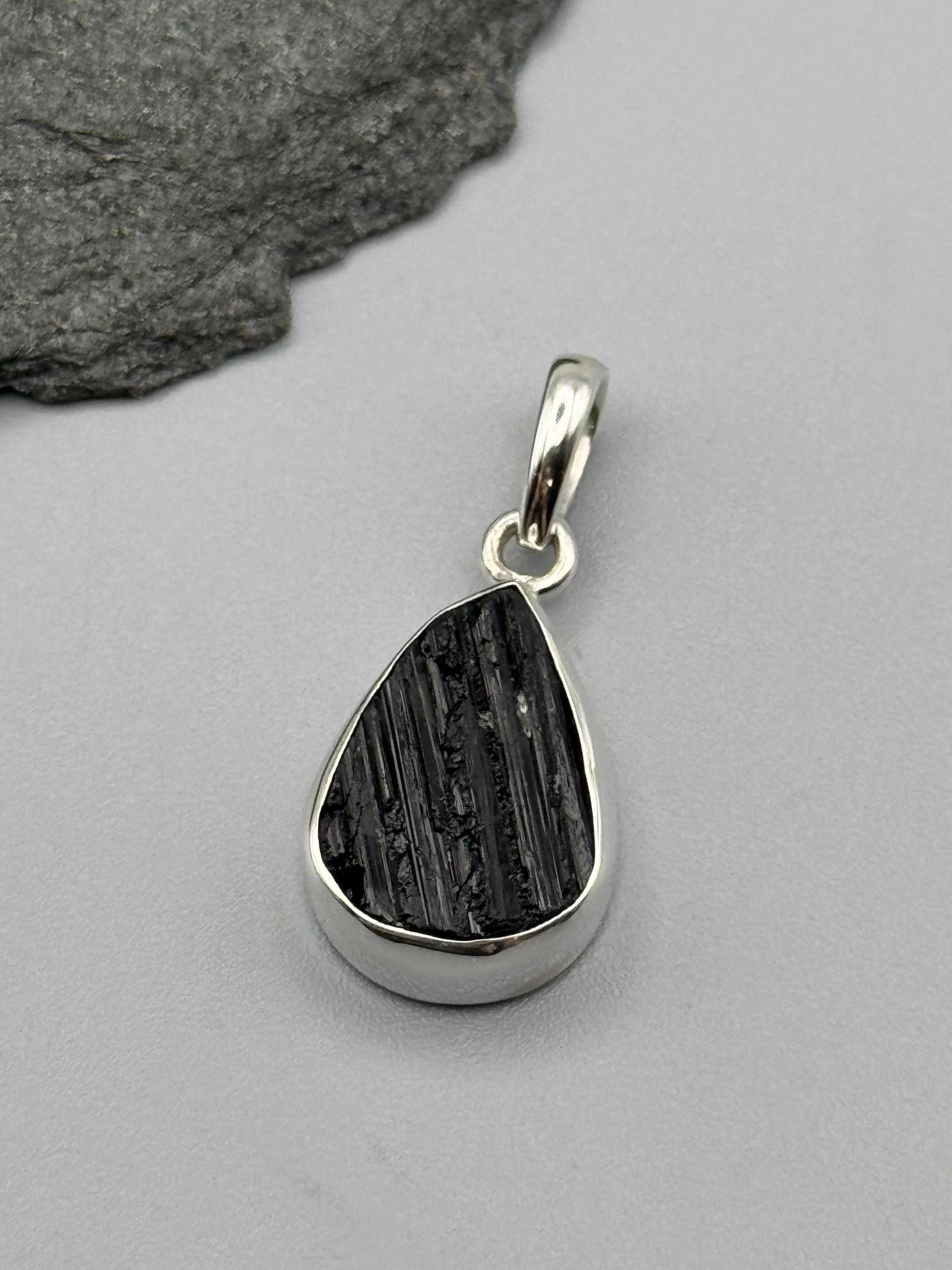 •BLACK TOURMALINE - LIL' TEAR 2• sterling silver pendant