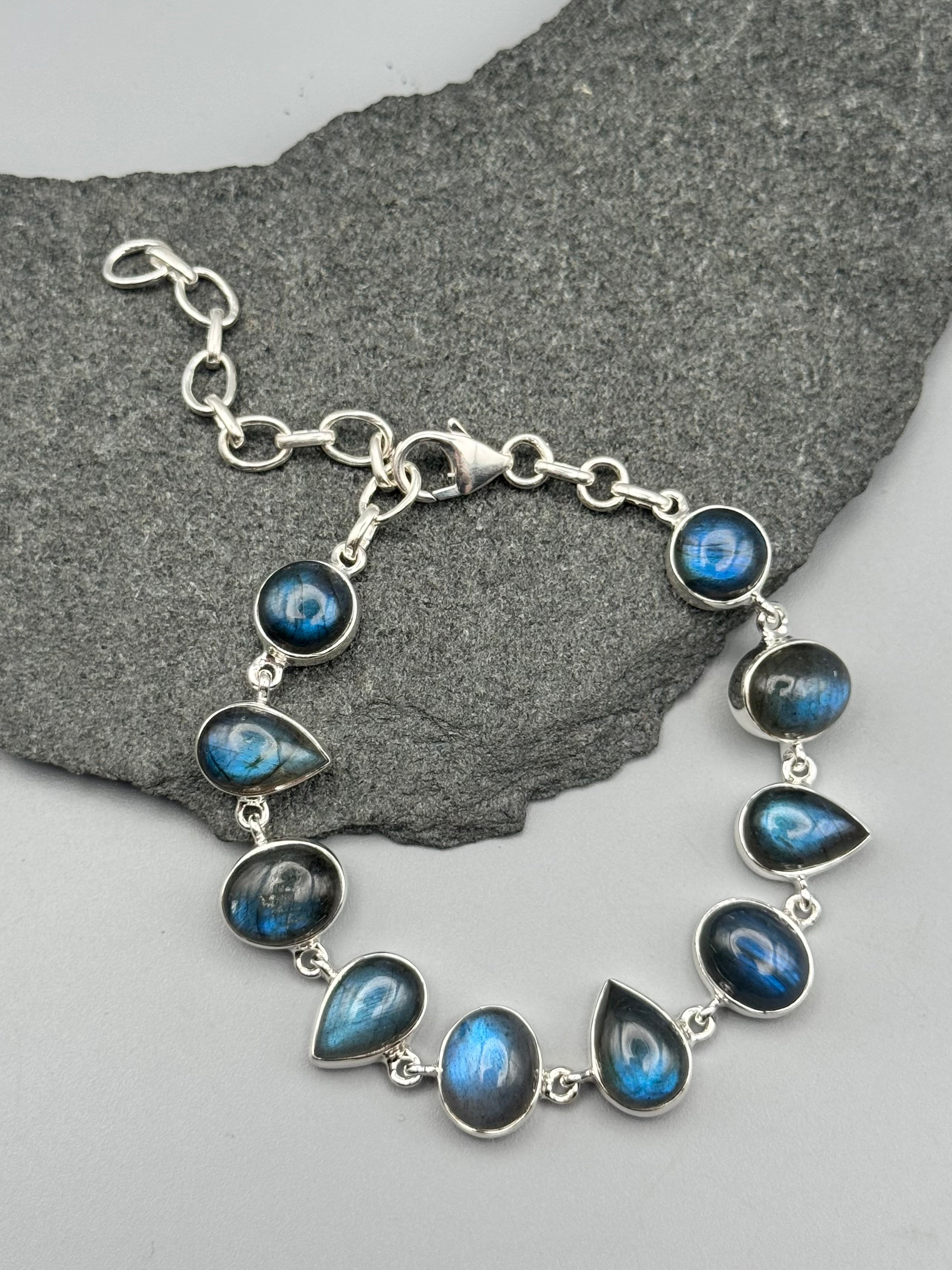 •LABRADORITE - LIL' GEO MIX - 1• linked silver bracelet (7.25" - 9")