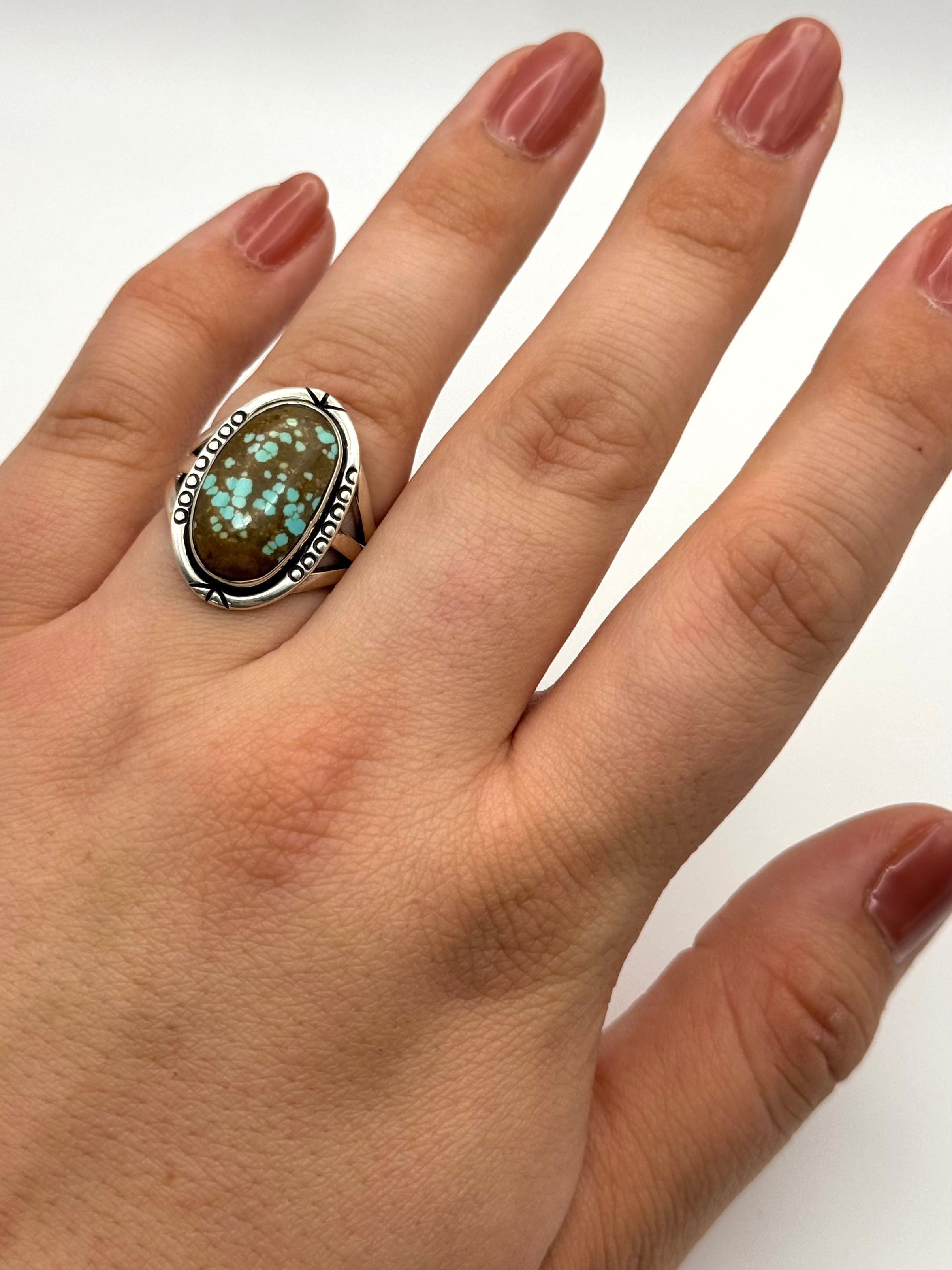 •#8 NEVADA TURQUOISE• Navajo silver ring (size 7.5)