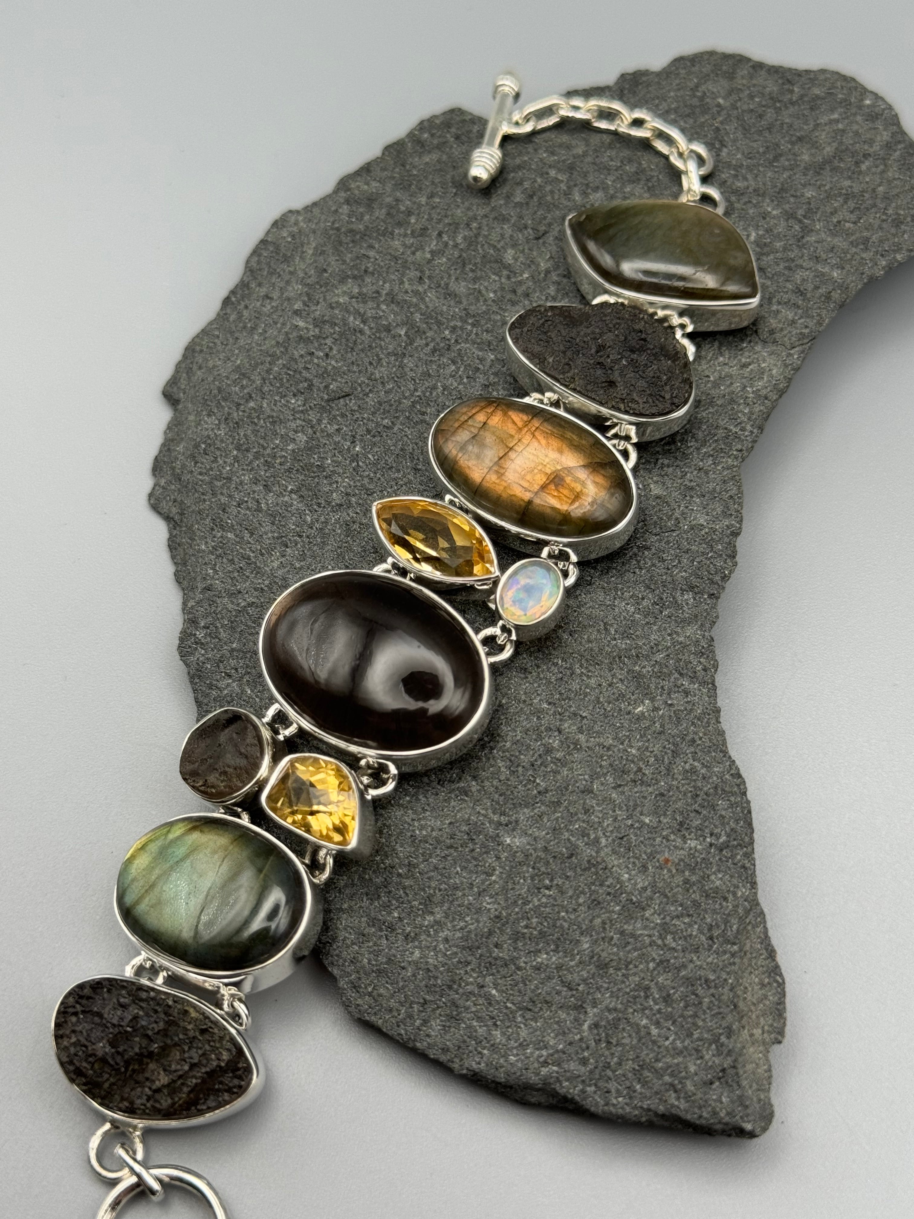 •AGNI MANITITE - MULTI-STONE• linked silver bracelet (7" - 8.5")