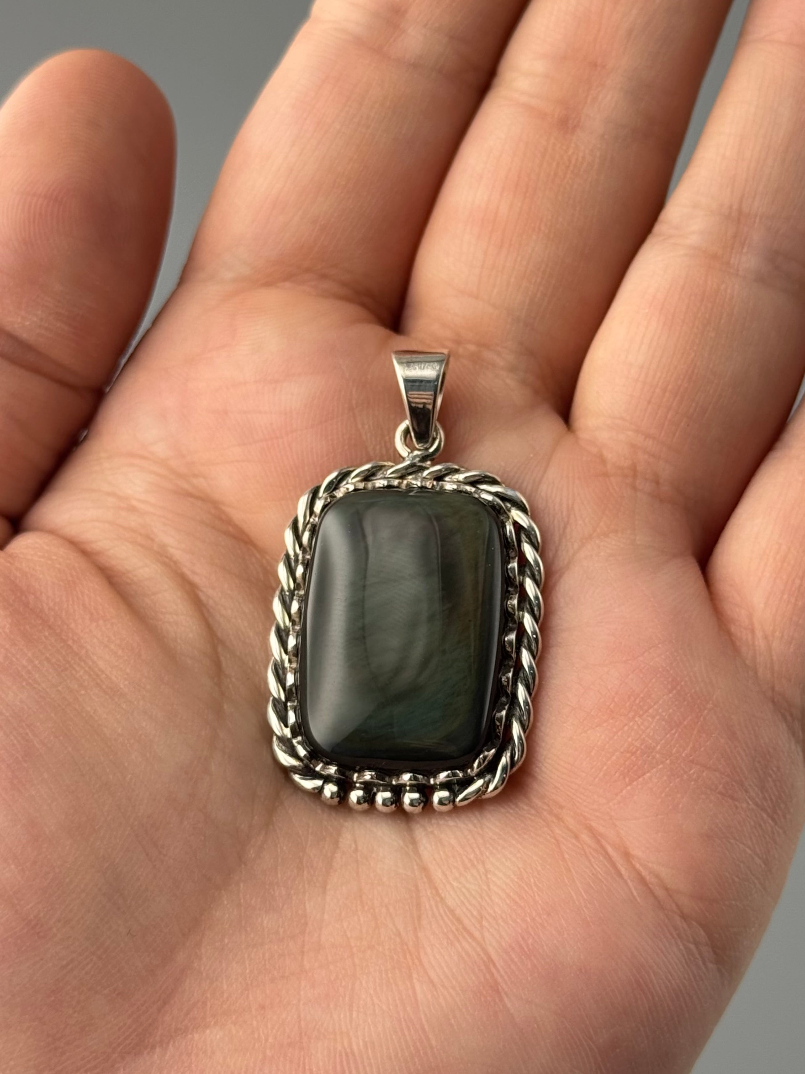 •RAINBOW OBSIDIAN - SOFT SQUARE• sterling silver pendant