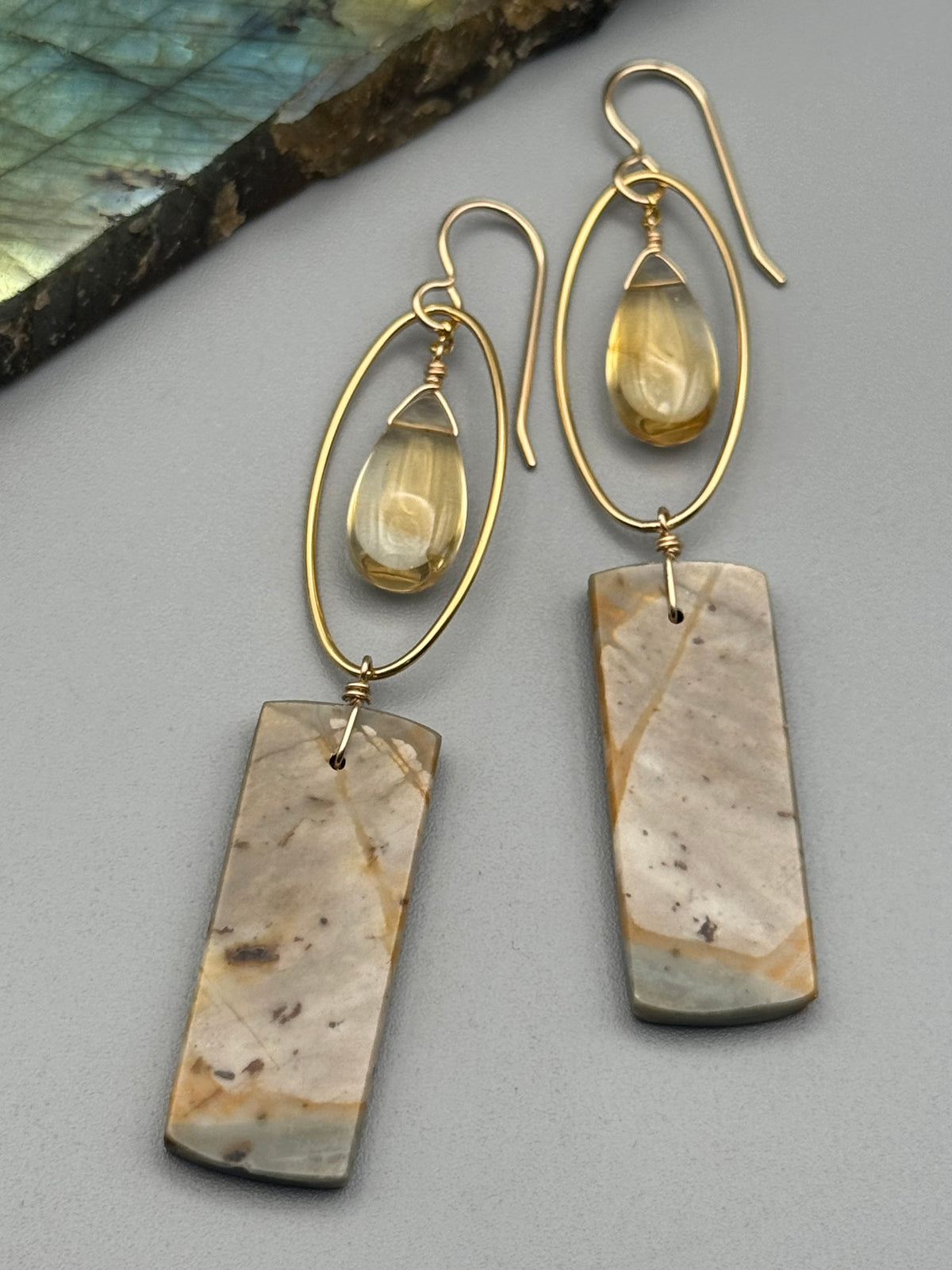 •LUNA• citrine + jasper gold earrings