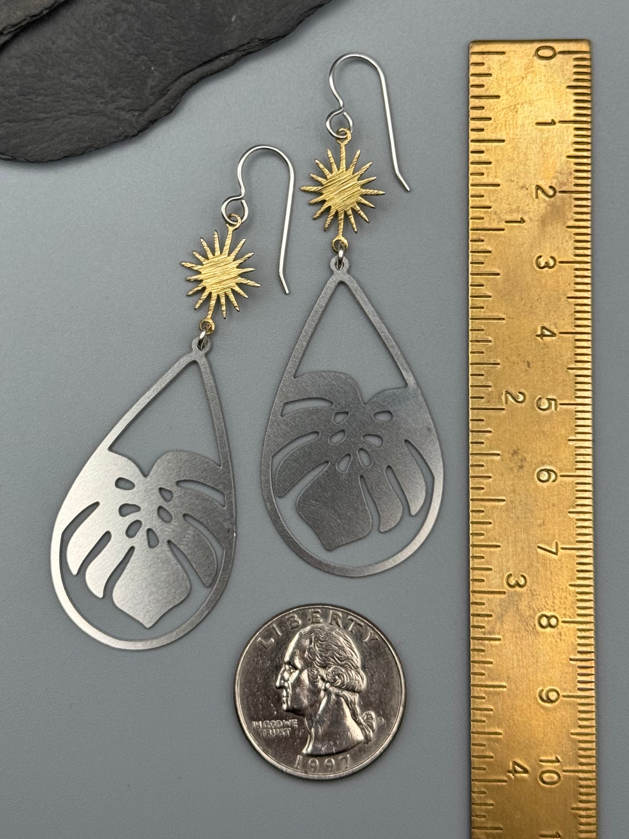 •MONSTERA SOL• mixed metal dangle earrings