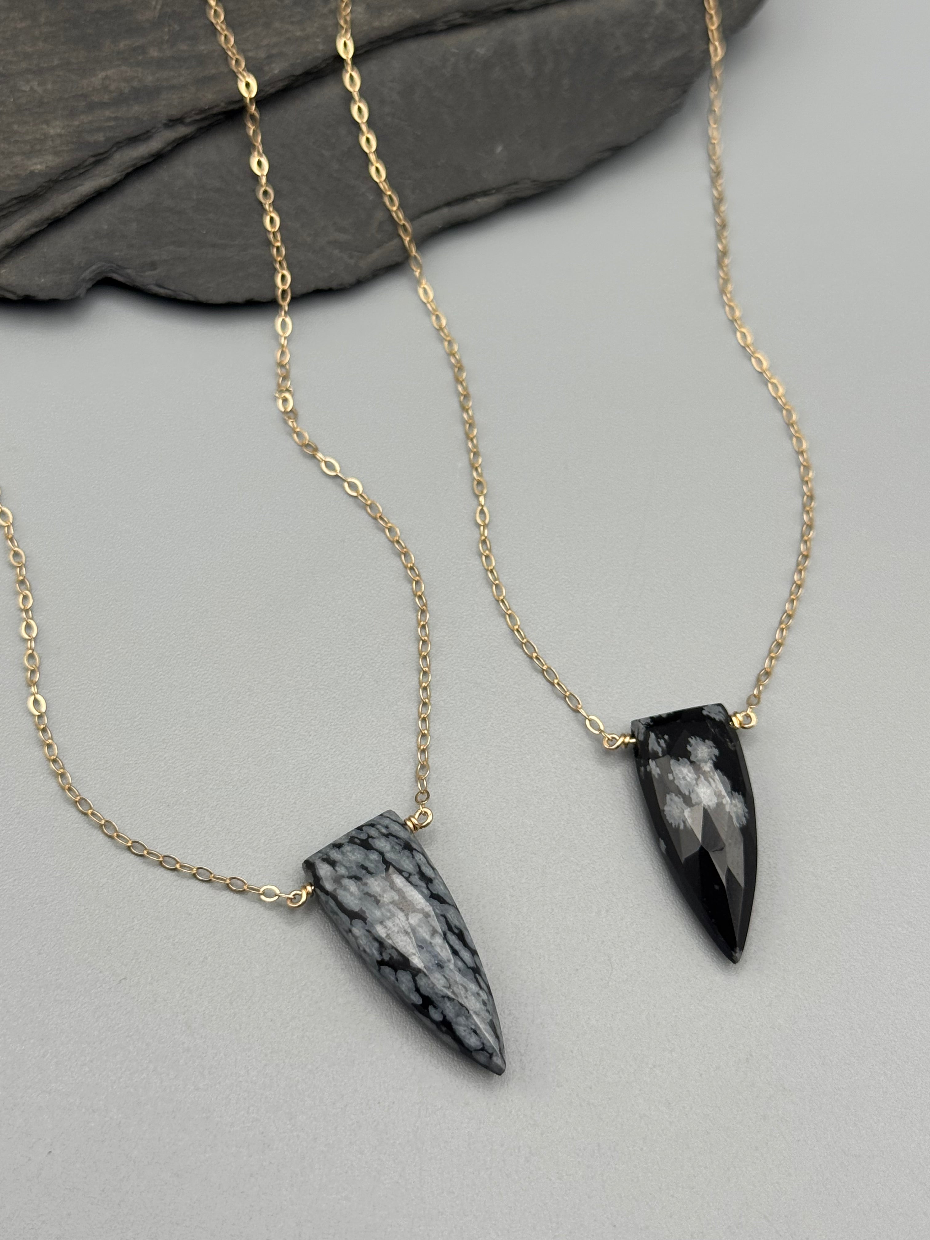 •STRAY• faceted snowflake obsidian fang + gold necklace (various lengths)