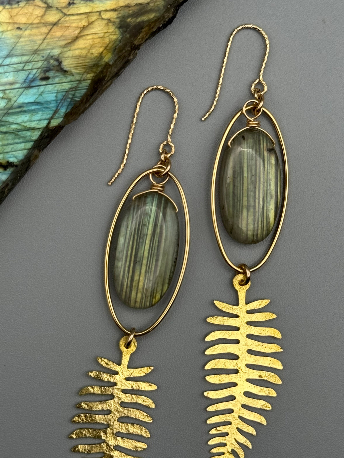 •FERNGULLY• golden labradorite oval + gold earrings