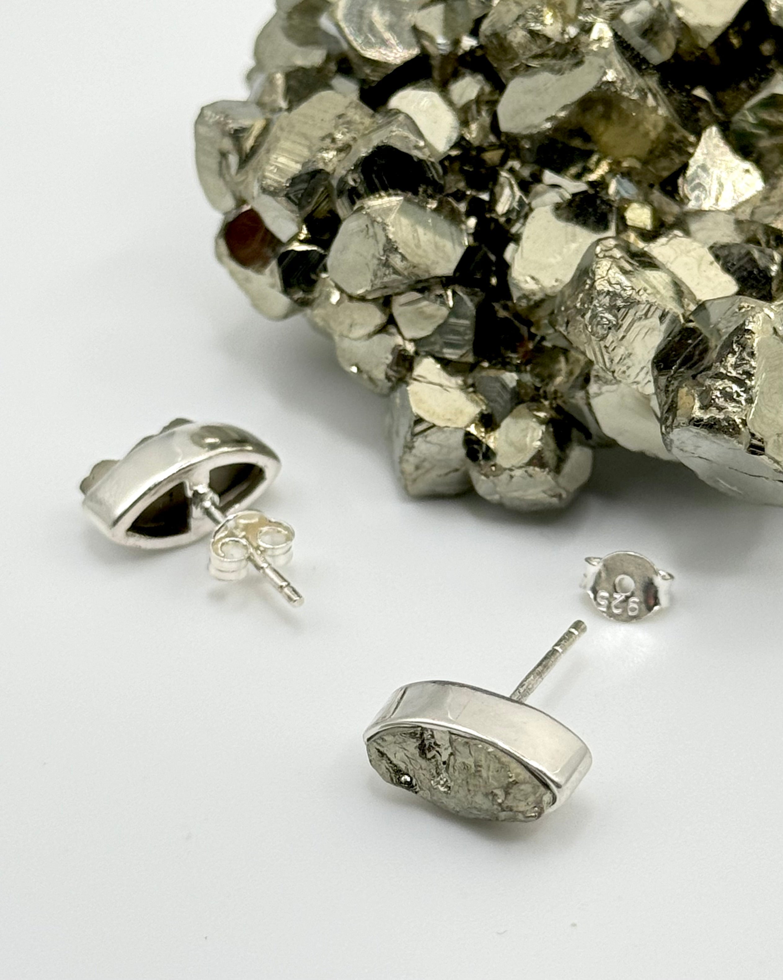 •PYRITE - EYE• silver bezel set stud earrings