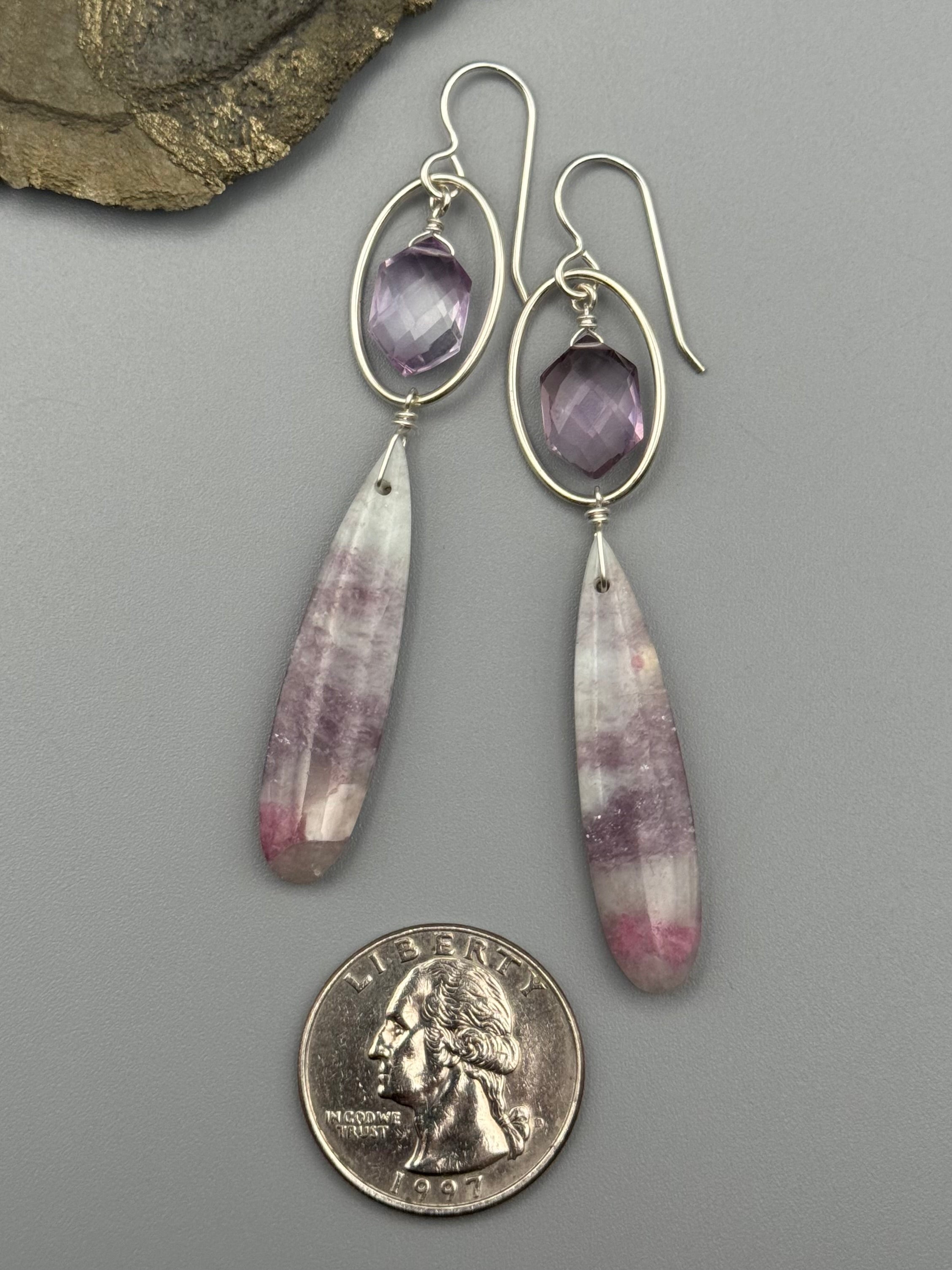 •LUNA• amethyst + tourmaline in lepidolite silver earrings