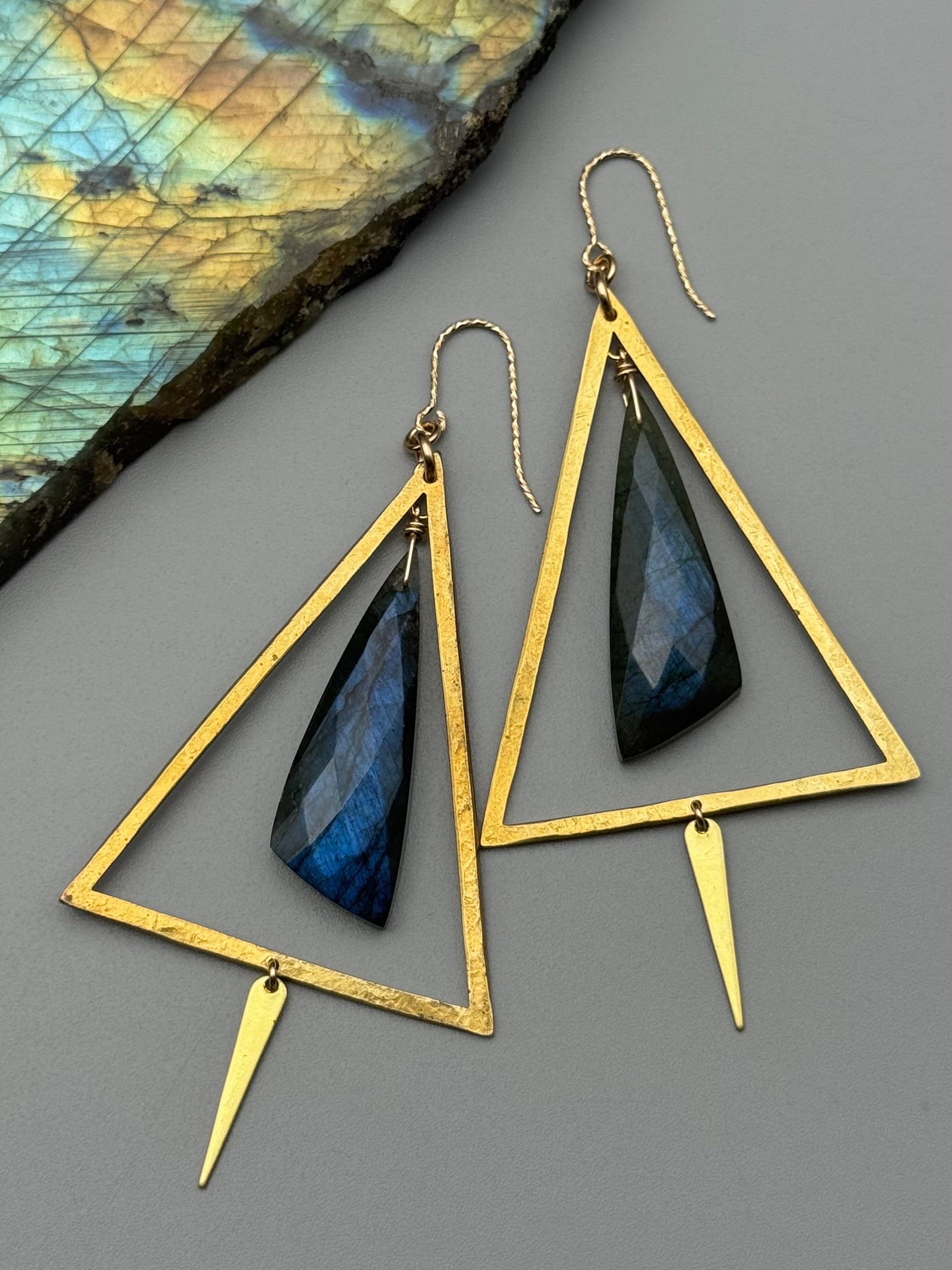 •YIELDING• labradorite wing + gold earrings