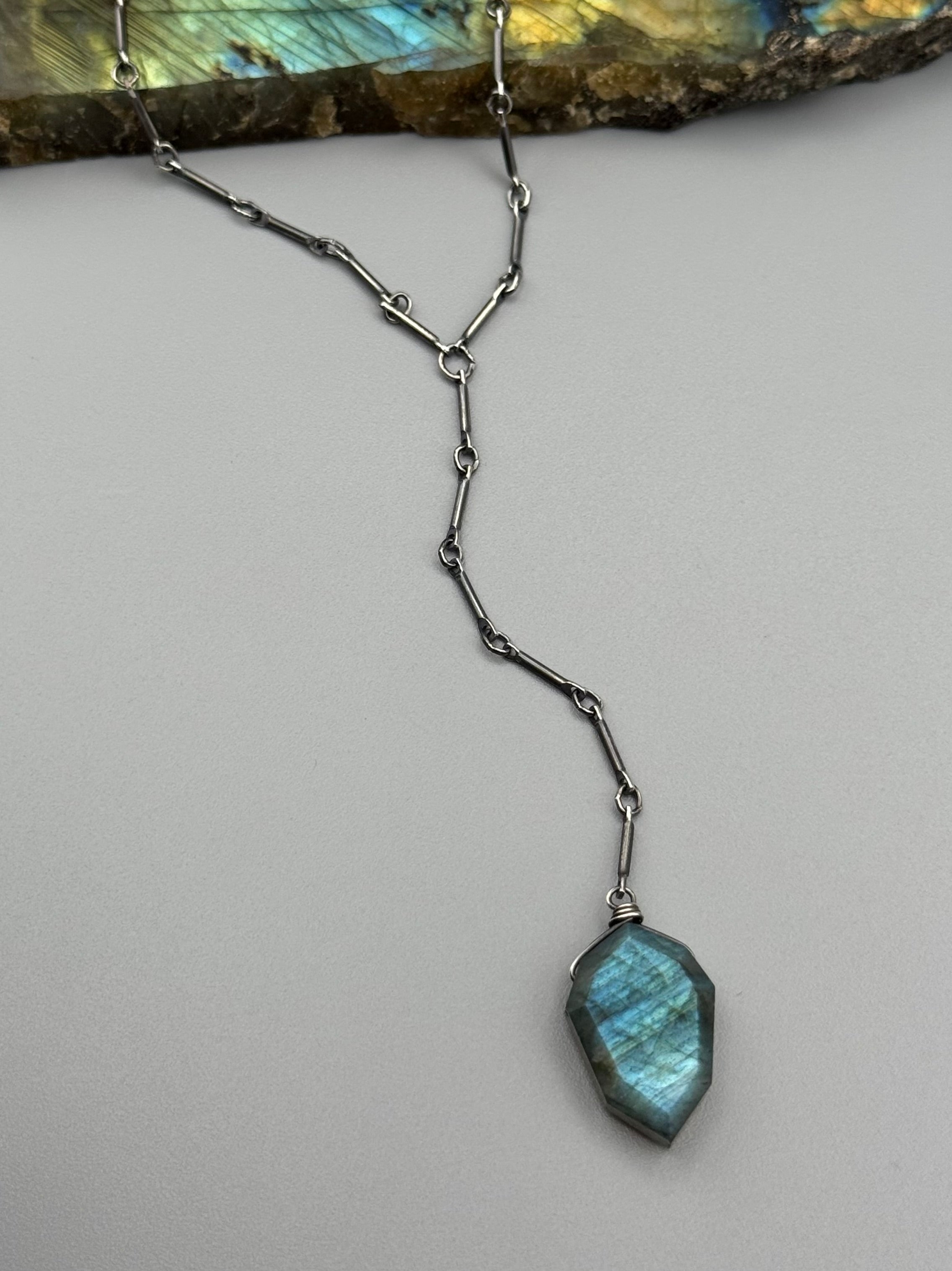 •STICKS & STONE• labradorite petal + silver necklace (18"-20" + 3" drop)