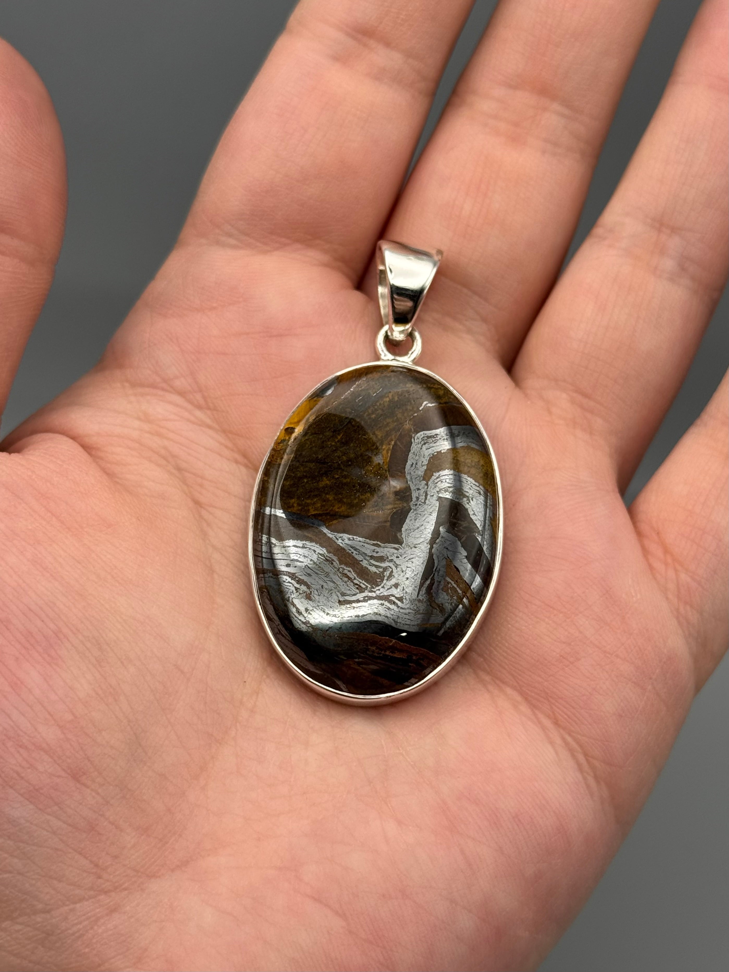 •TIGER IRON - OVAL 2• sterling silver pendant