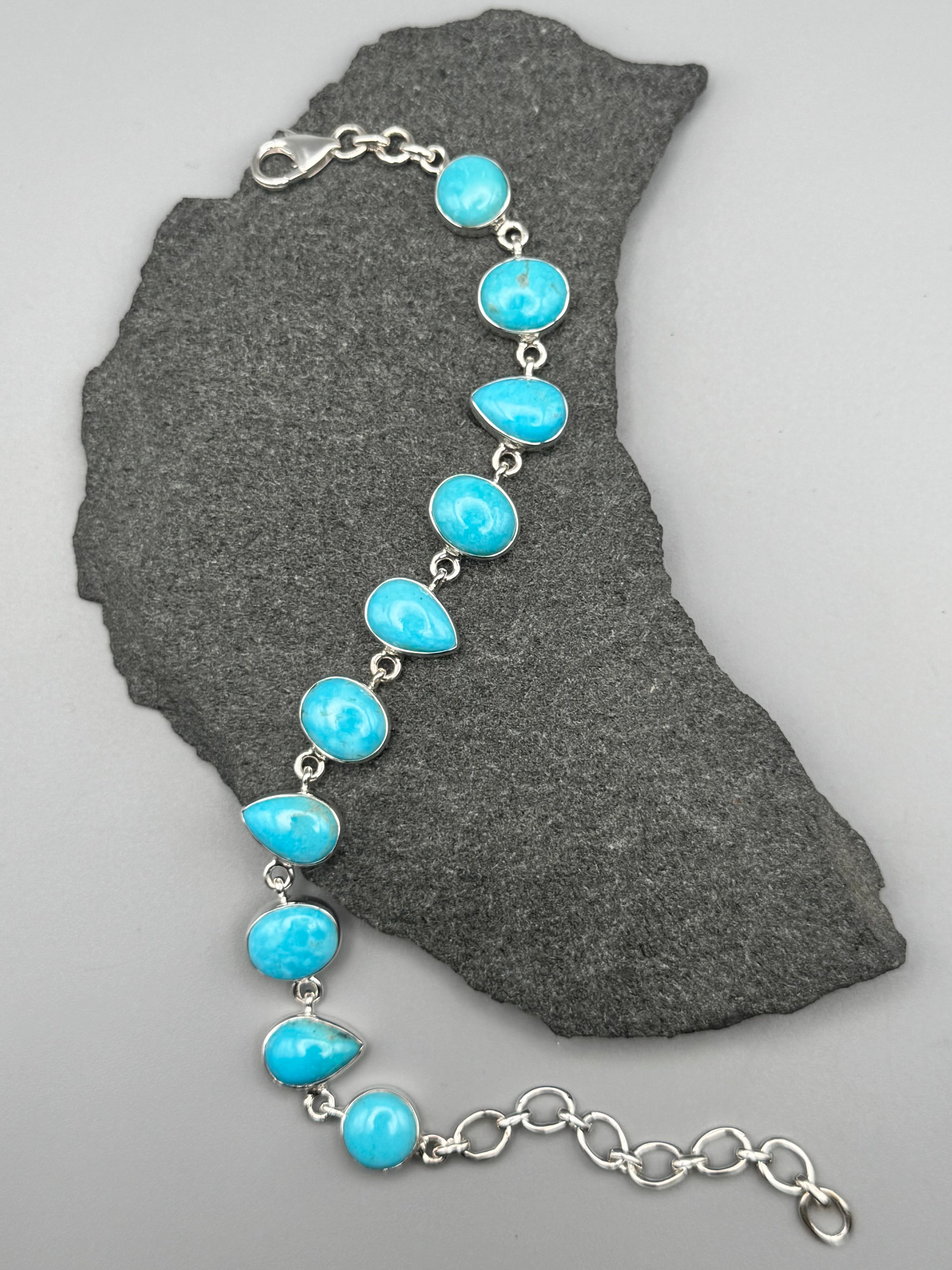 •MEXICAN TURQUOISE - LIL' GEO MIX• linked silver bracelet (7" - 9")