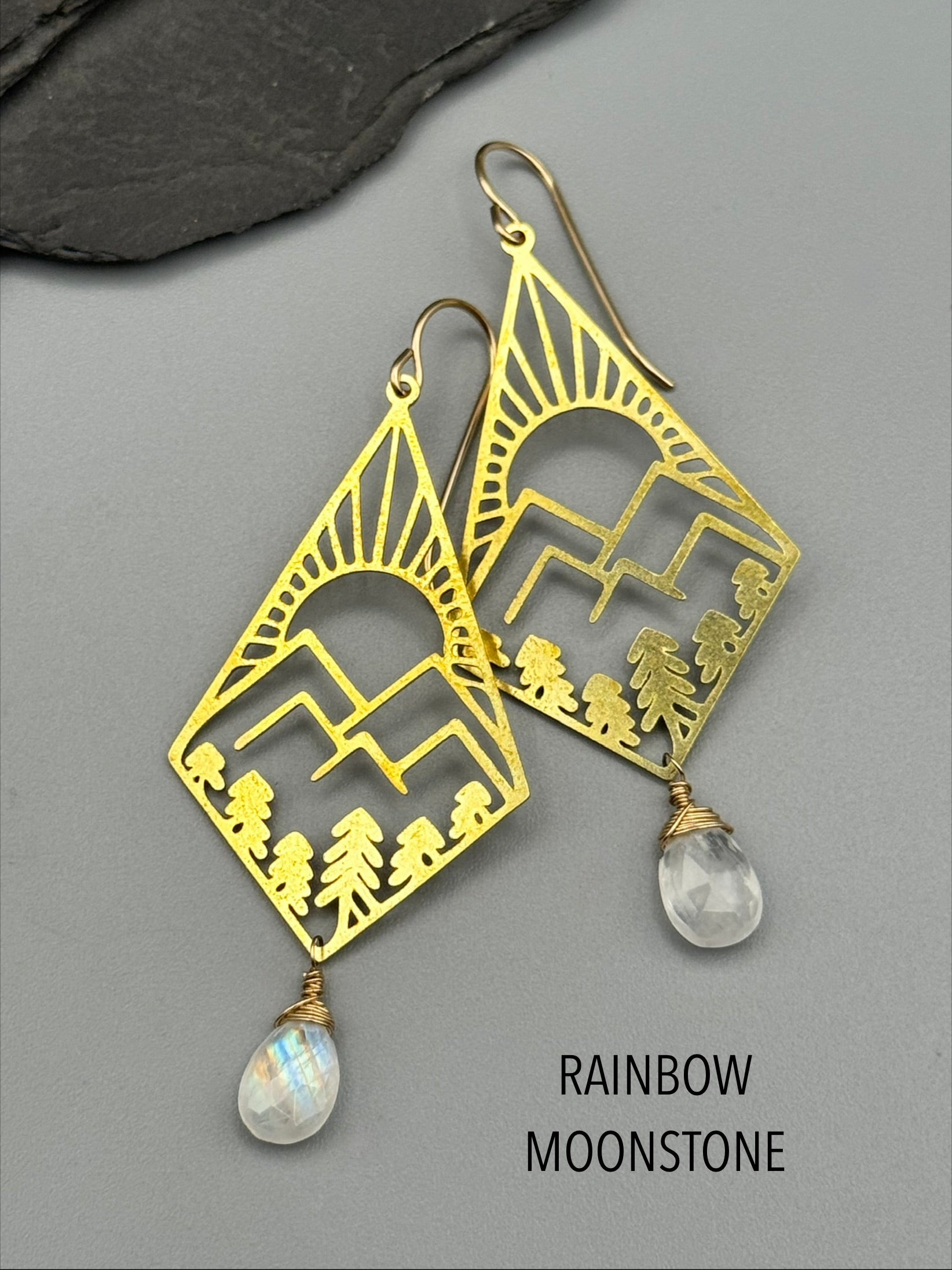 •DECO MOUNTAIN PINES• gold earrings (various stones)