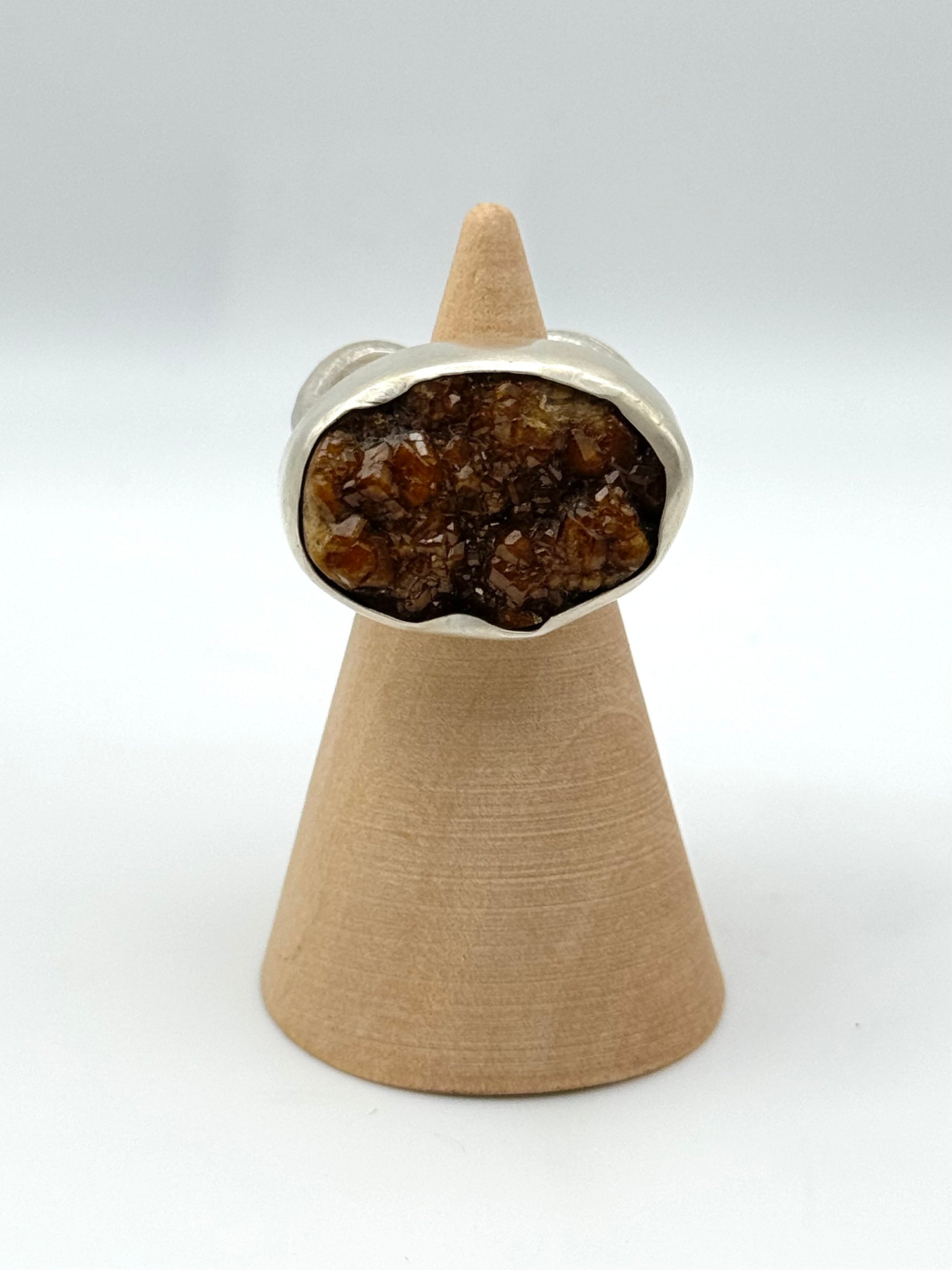 •WISDOM• hessonite garnet + owl + sterling silver ring (size 6.5)