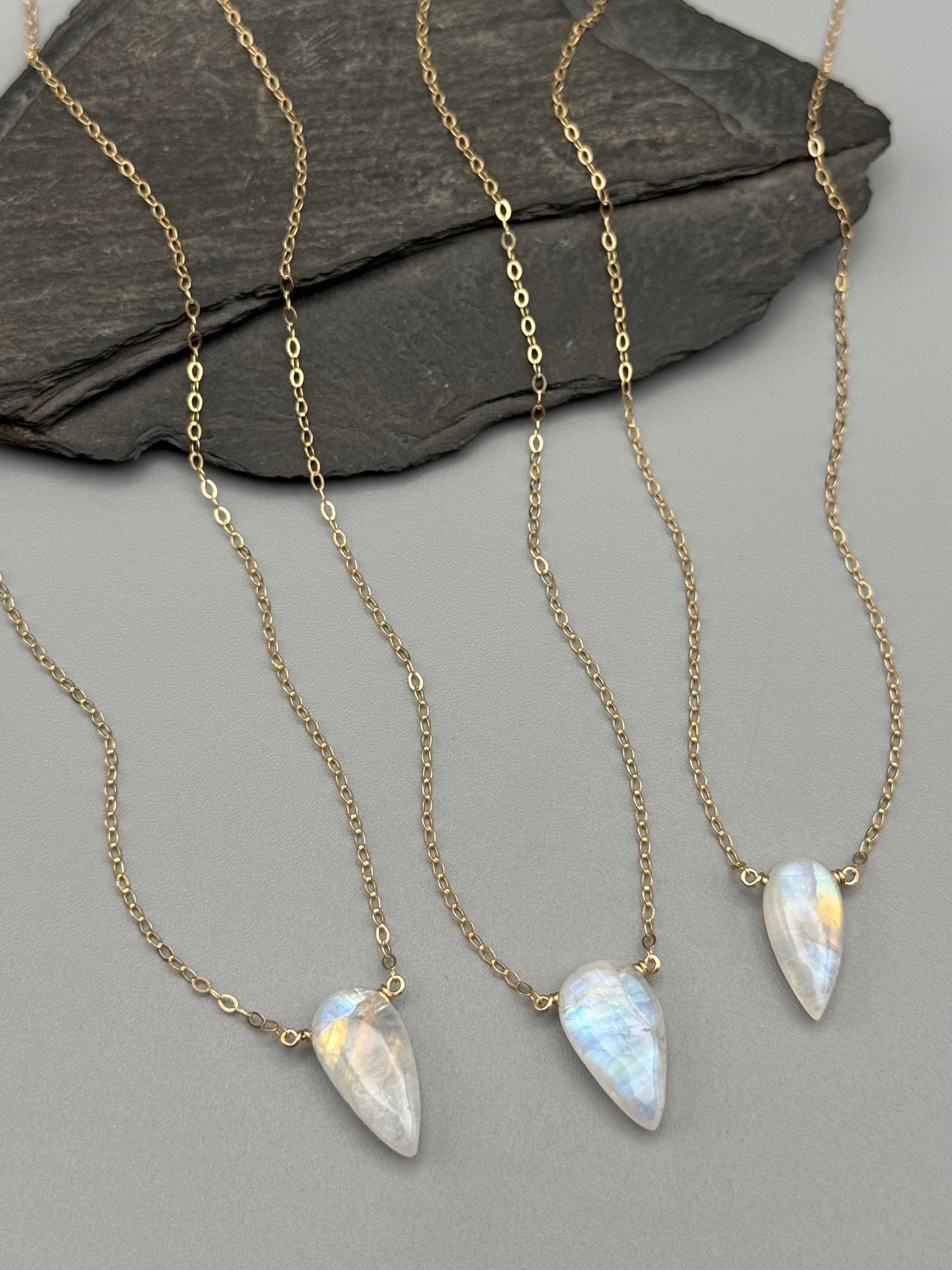 •STRAY• rainbow moonstone spear tear + gold necklace (various lengths)