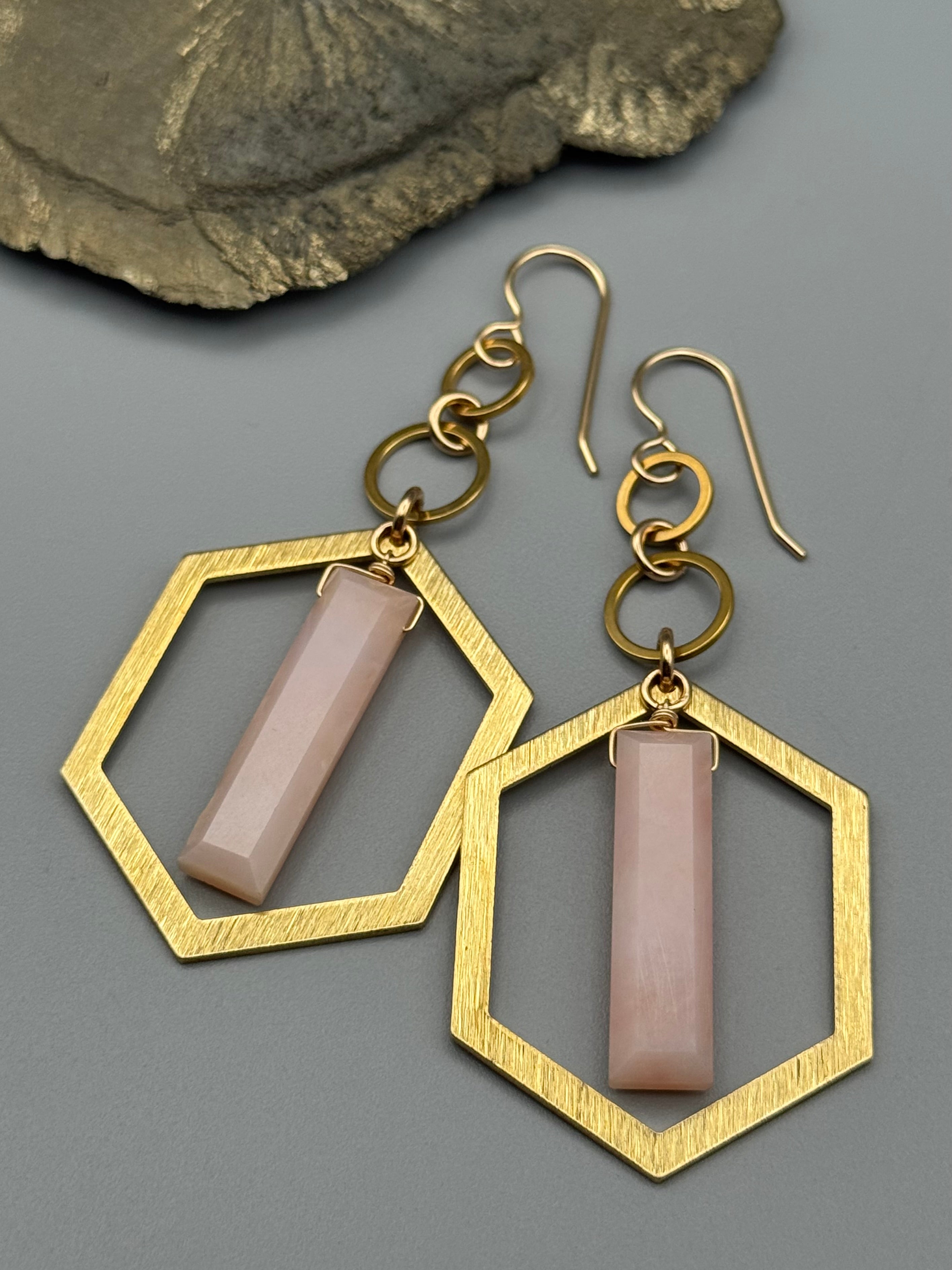 •HEX ORBITAL• rhodochrosite + gold earrings