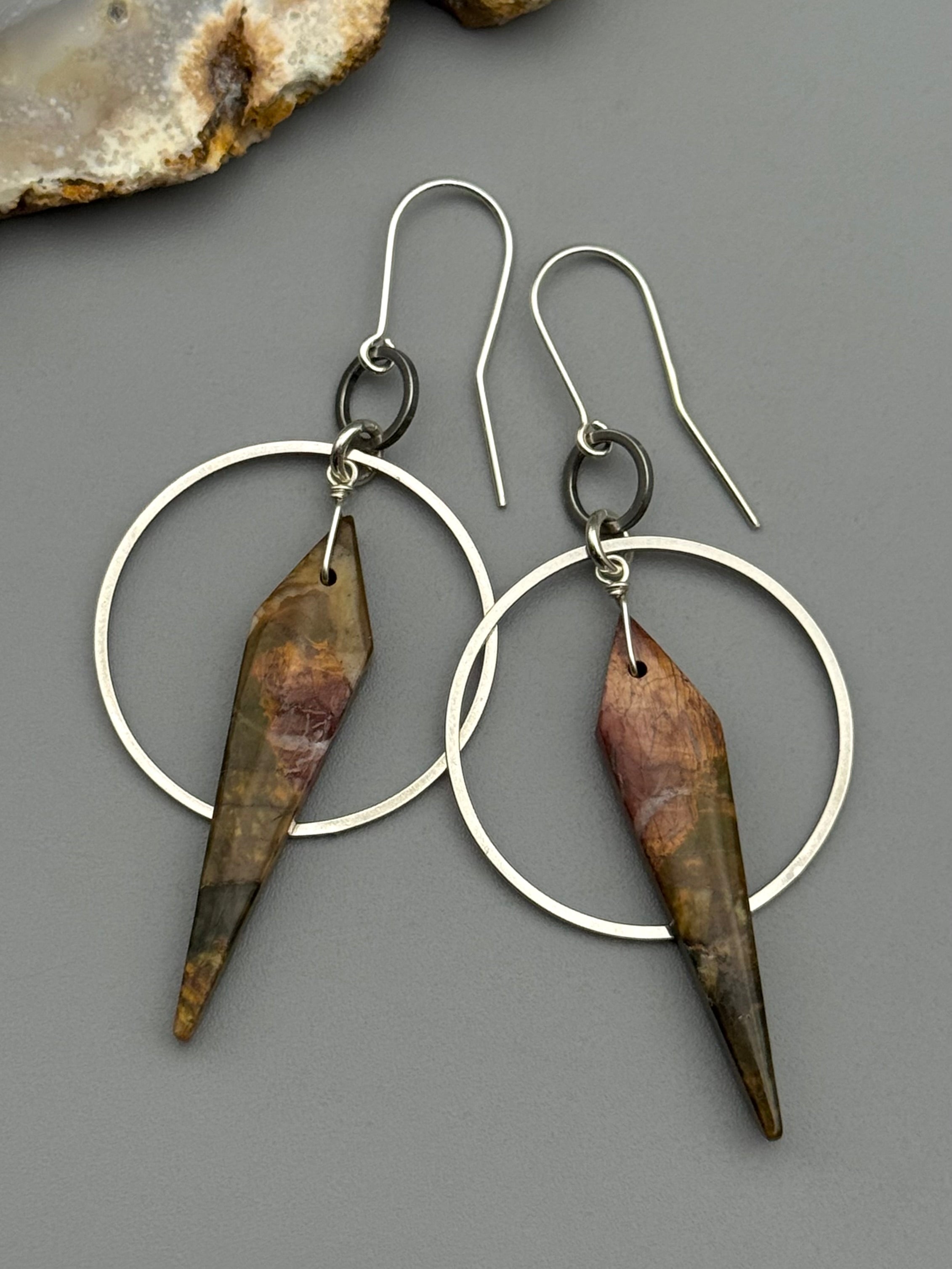 •EQUA-ORBIT• red creek jasper spear + silver earrings
