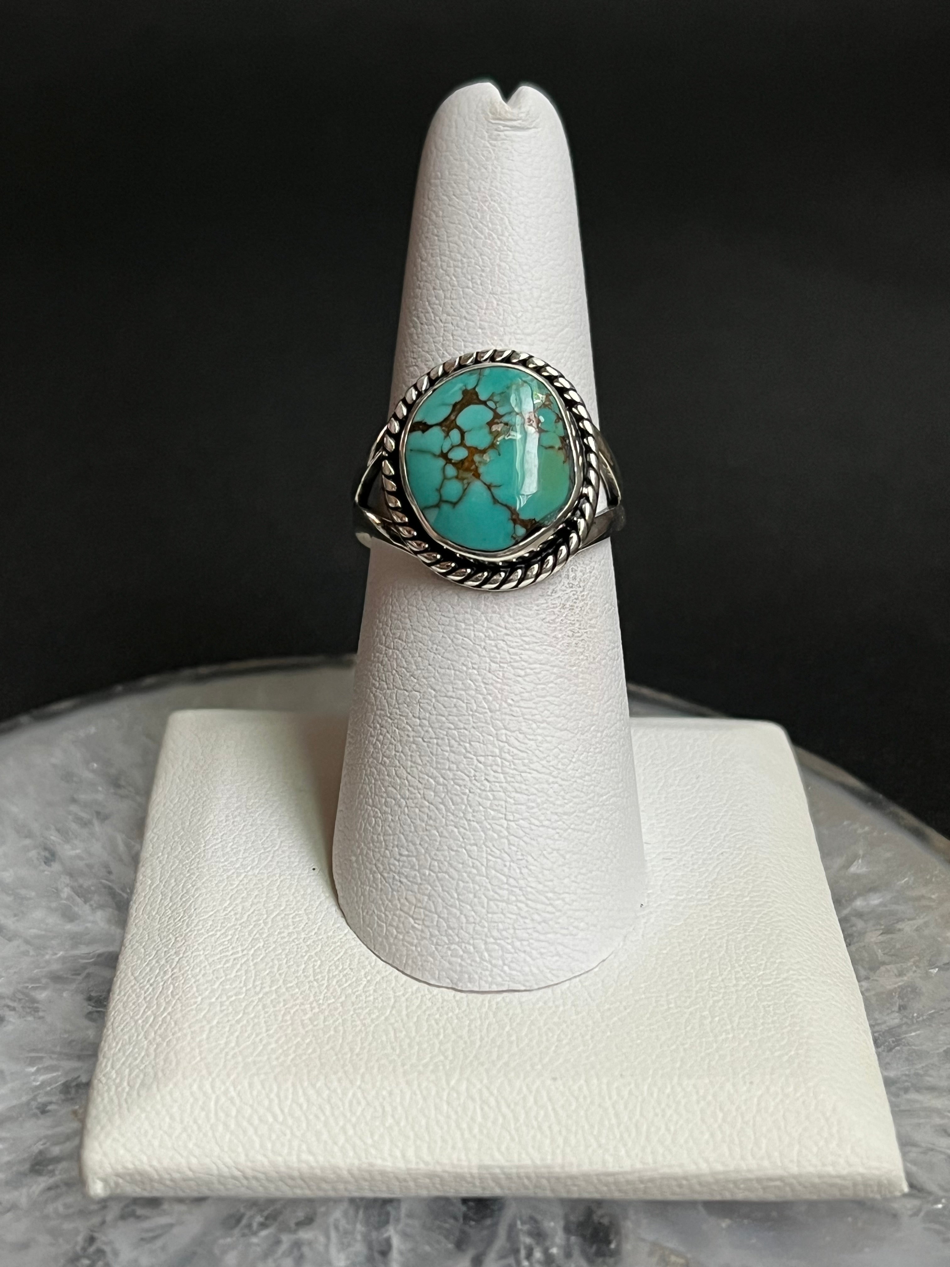 •CHINESE TURQUOISE• Navajo silver ring - size 7.25