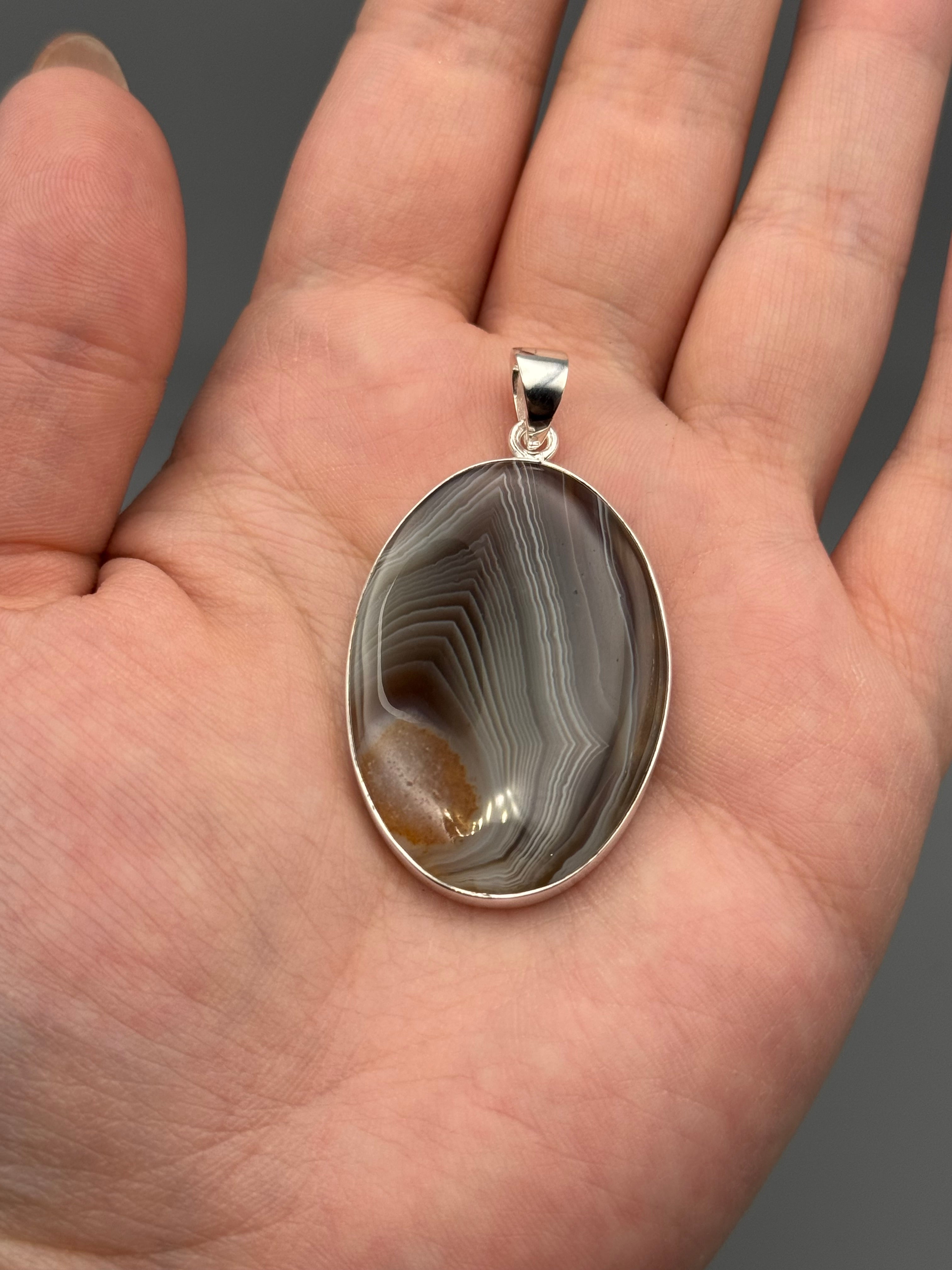 •BOTSWANA AGATE - OVAL• sterling silver pendant