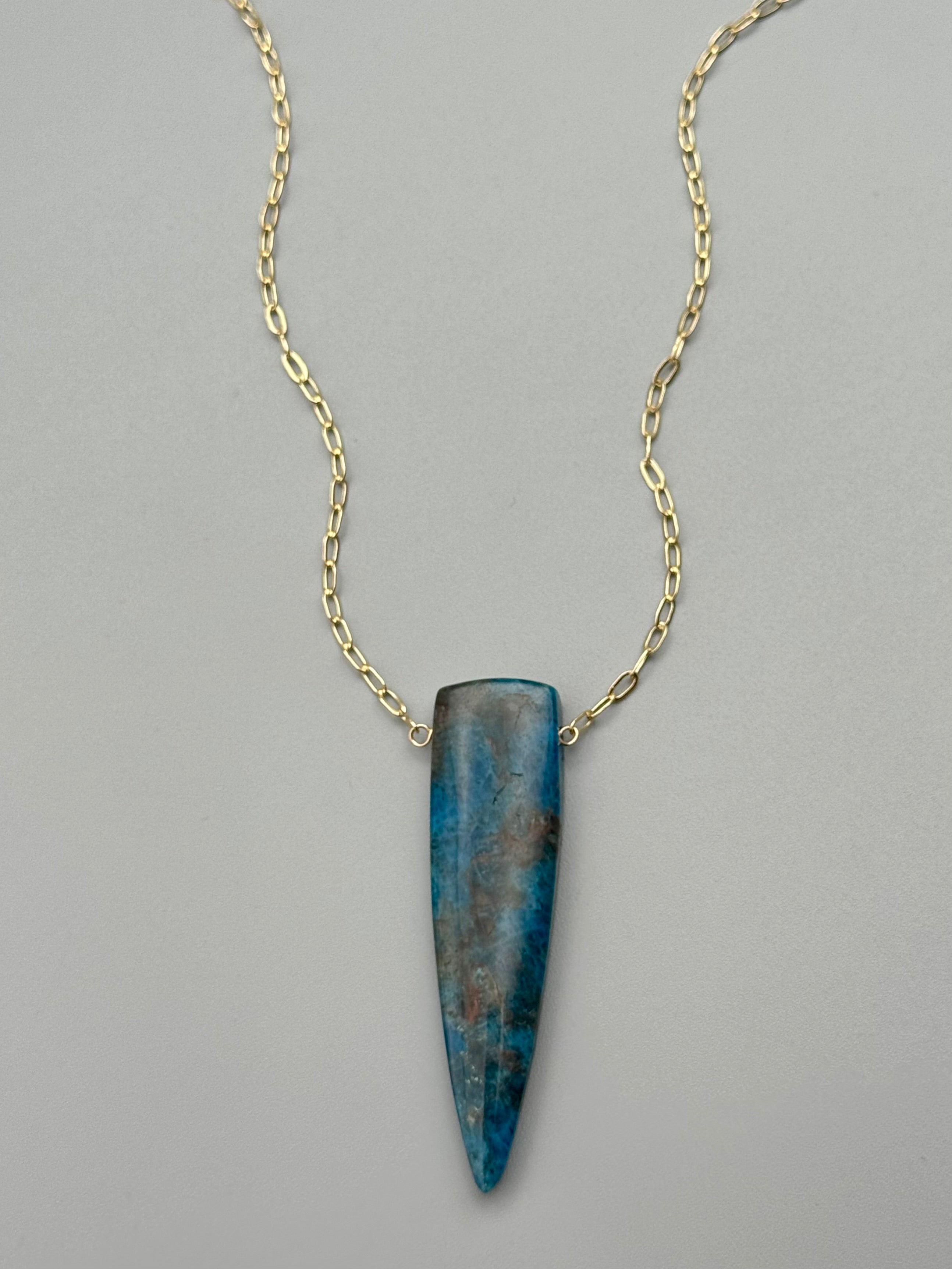 •AEON• blue apatite fang + gold necklace (16"-18" long)