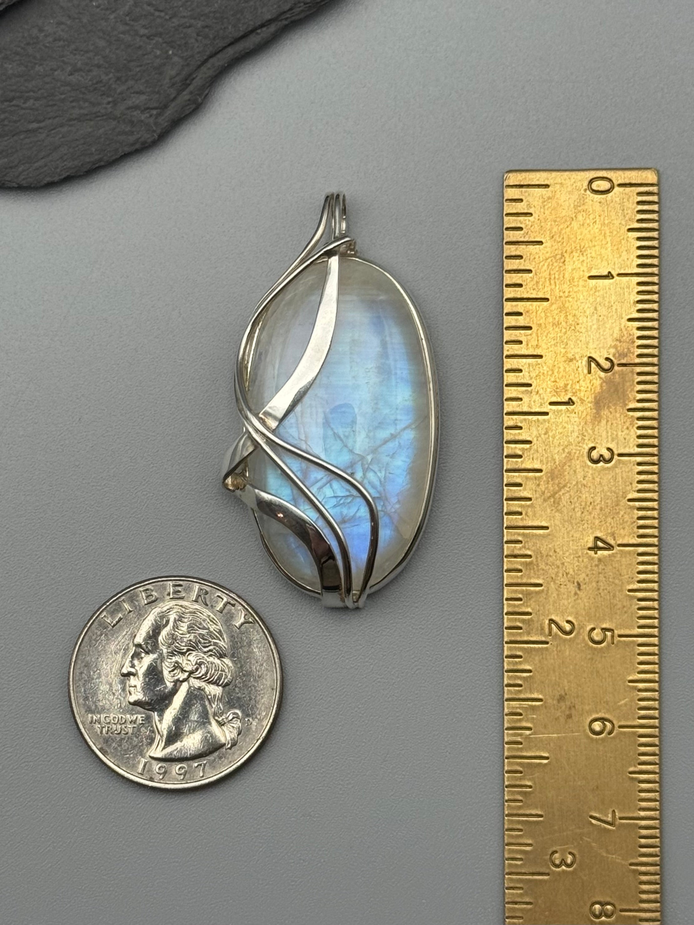 •RAINBOW MOONSTONE - WIRE WRAPPED OVAL• sterling silver pendant