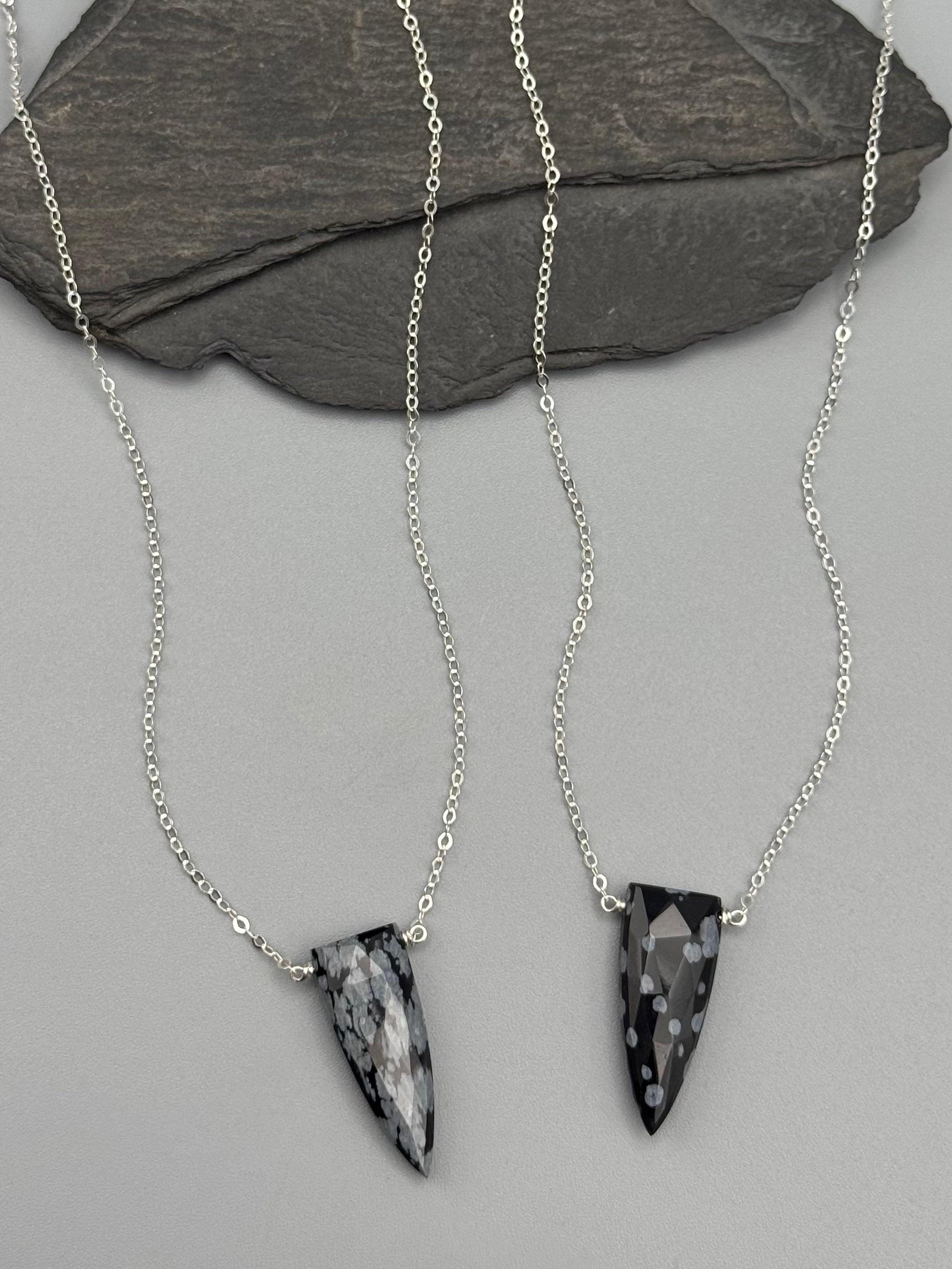 •STRAY• faceted snowflake obsidian fang + silver necklace (various lengths)