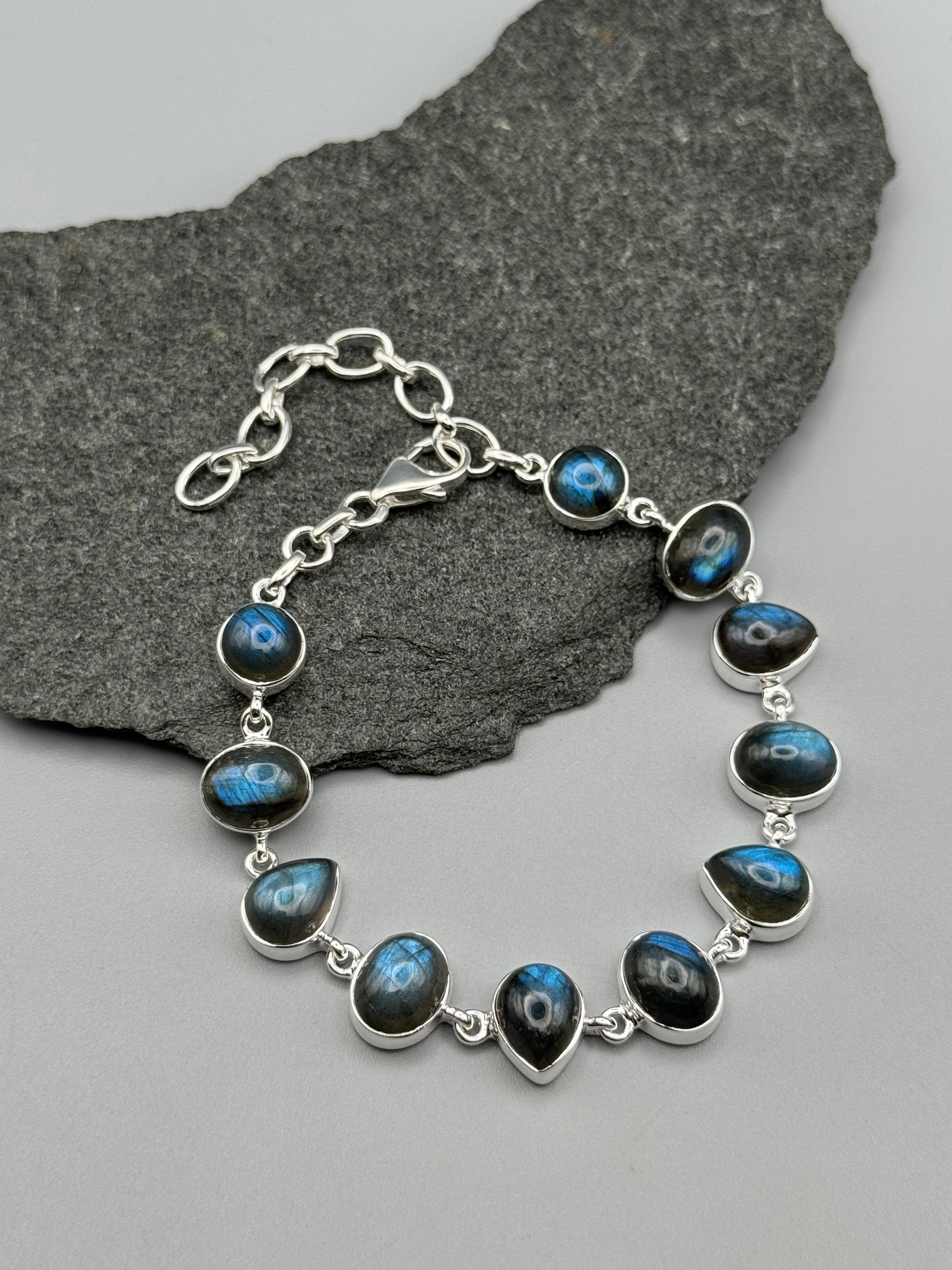 •LABRADORITE - LIL' GEO MIX• linked silver bracelet (7.25" - 9")