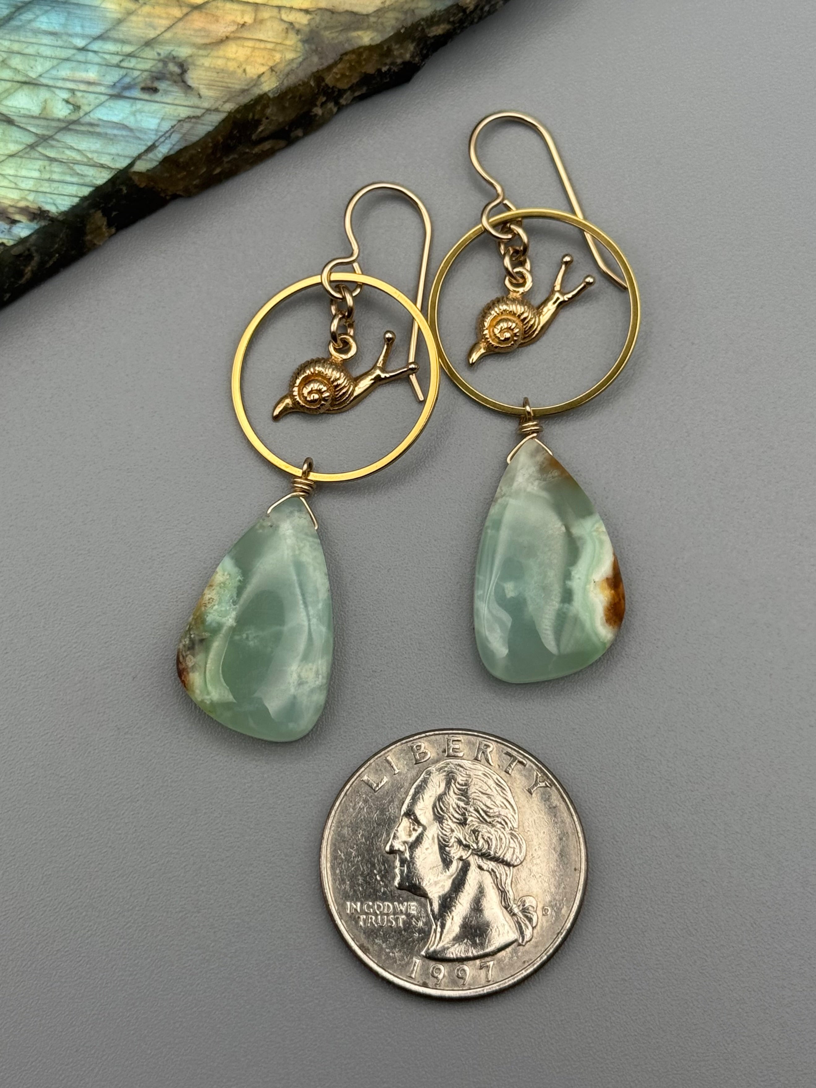 •LINGER• chrysoprase wing + gold earrings