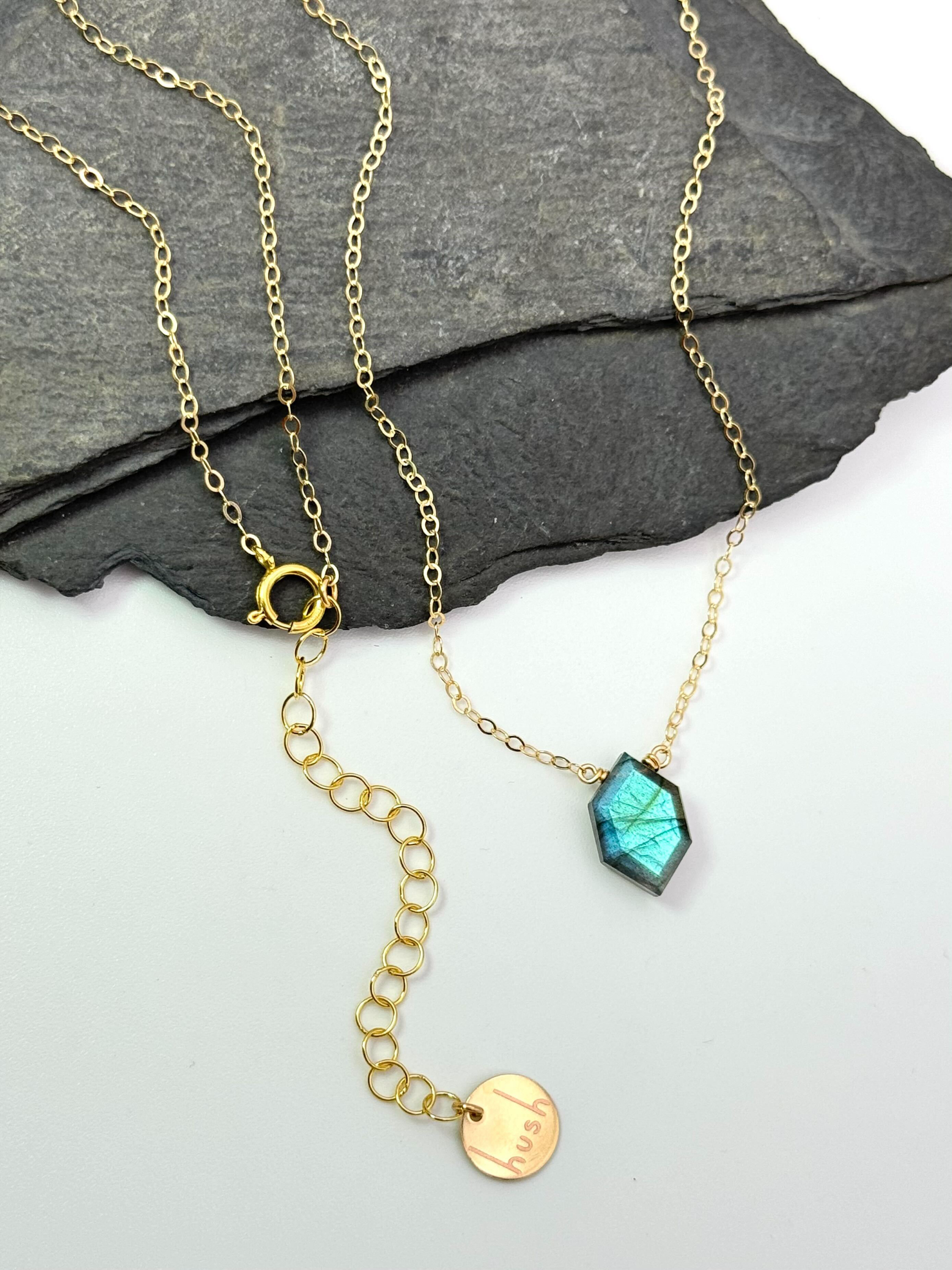 •STRAY• faceted labradorite lil' hex  + gold necklace