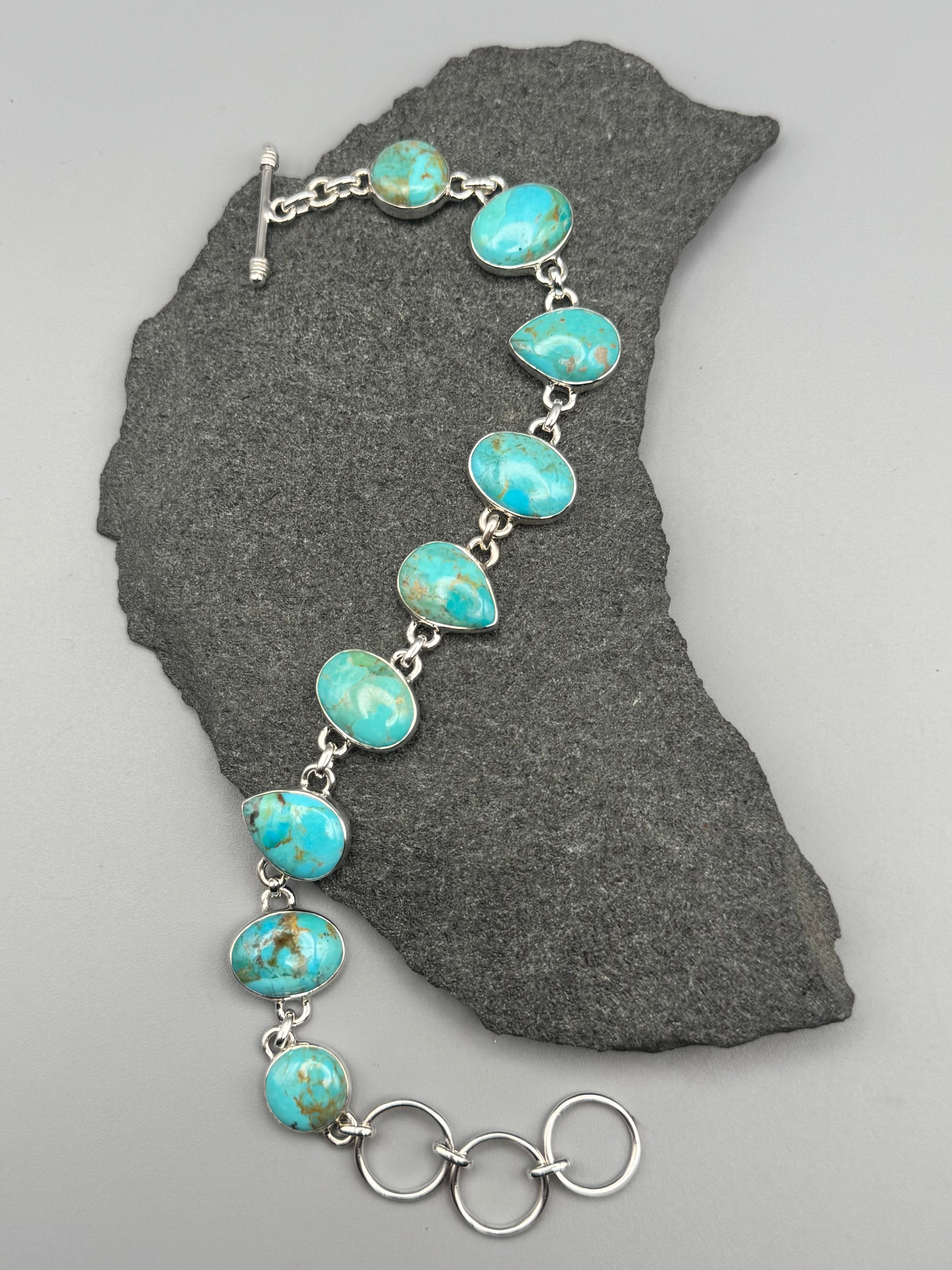•BOULDER TURQUOISE - GEO MIX• linked silver bracelet (7.25" - 8.5")
