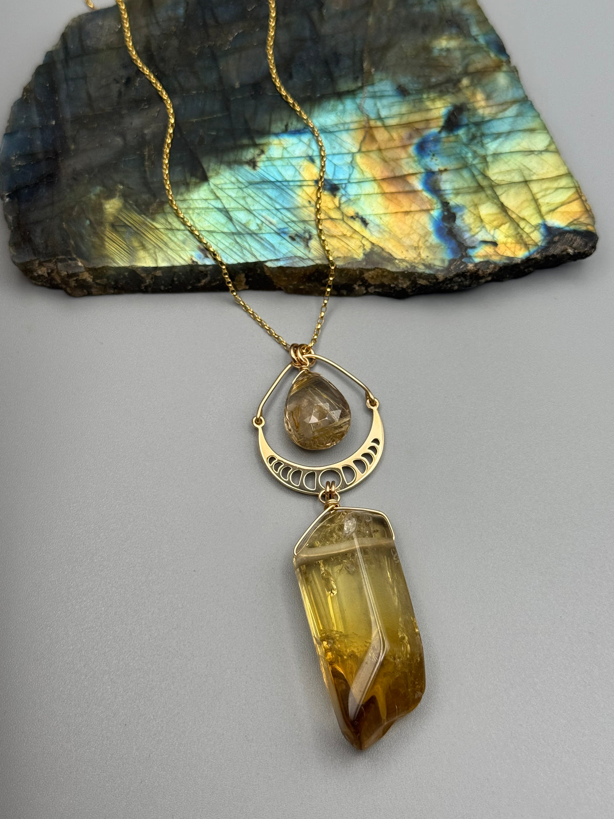 •NYX• rutilated quartz + brazilian quartz gold necklace (16"-18" long)